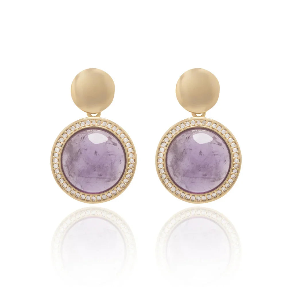 AMETHYST AND ZIRCONIA NOBLE EARRING | GOLD PLATED | OPULENCE | BRAINSTORM JEWELRY - Brainstorm Jewelry