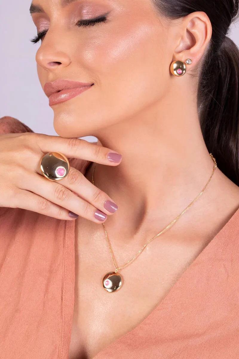 PINK CRYSTAL ROUND EARRING | GOLD PLATED | OPULENCE | BRAINSTORM JEWELRY - Brainstorm Jewelry