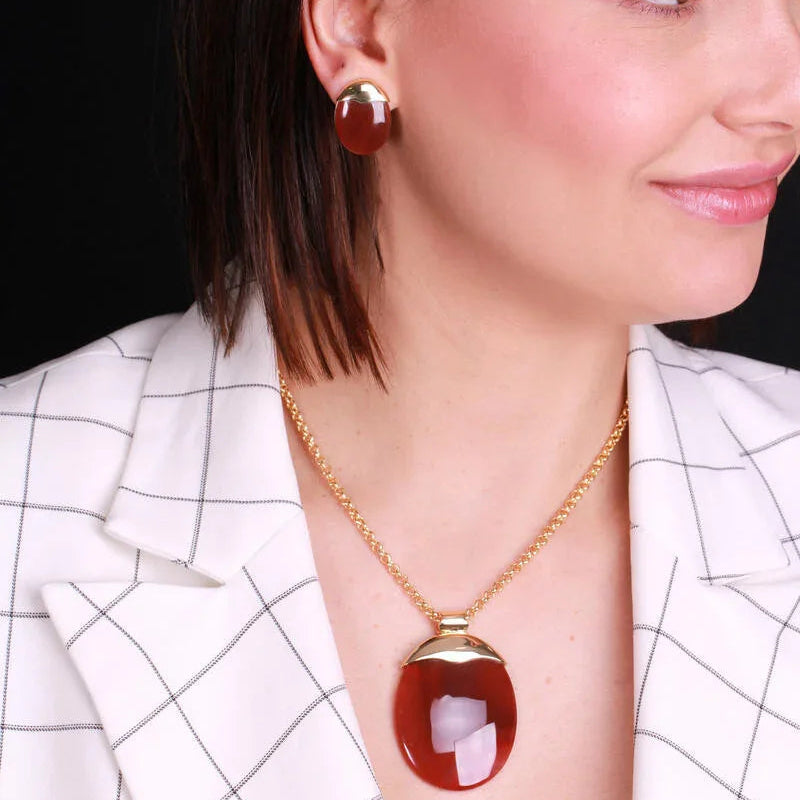 RED AGATE FLAME PENDANT| GOLD PLATED | OPULENCE | BRAINSTORM JEWELRY - Brainstorm Jewelry