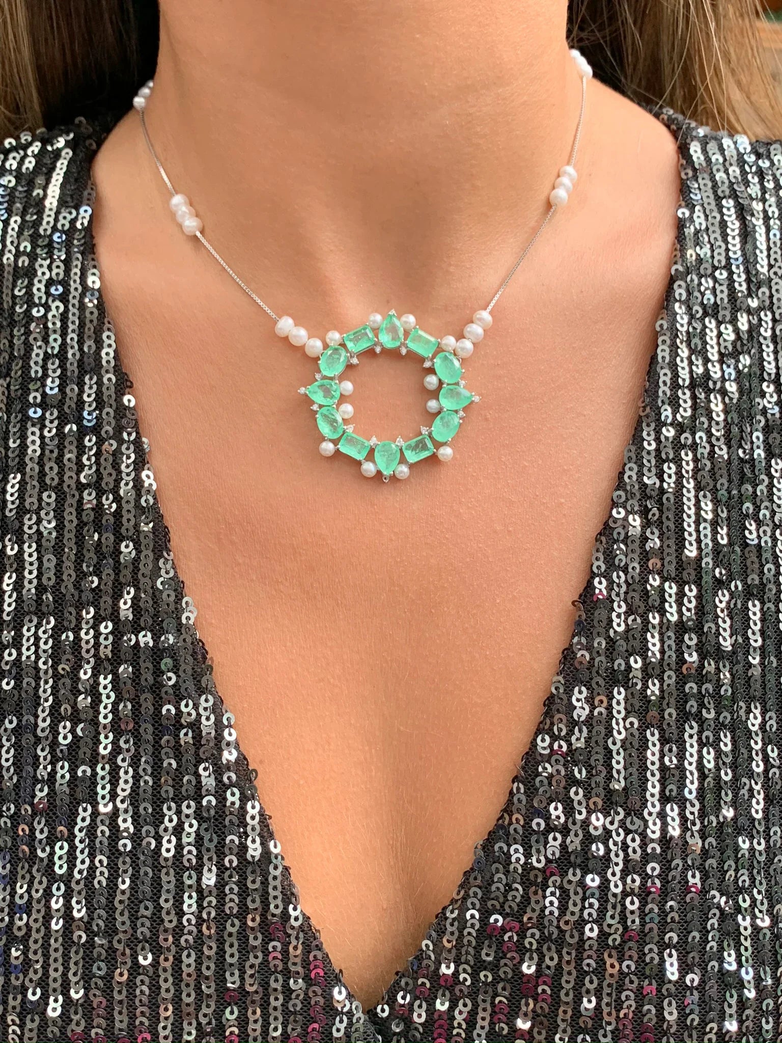 FUSION EMERALD AND PEARL LAUREN NECKLACE | 925 QUEEN | BRAINSTORM JEWELRY - Brainstorm Jewelry
