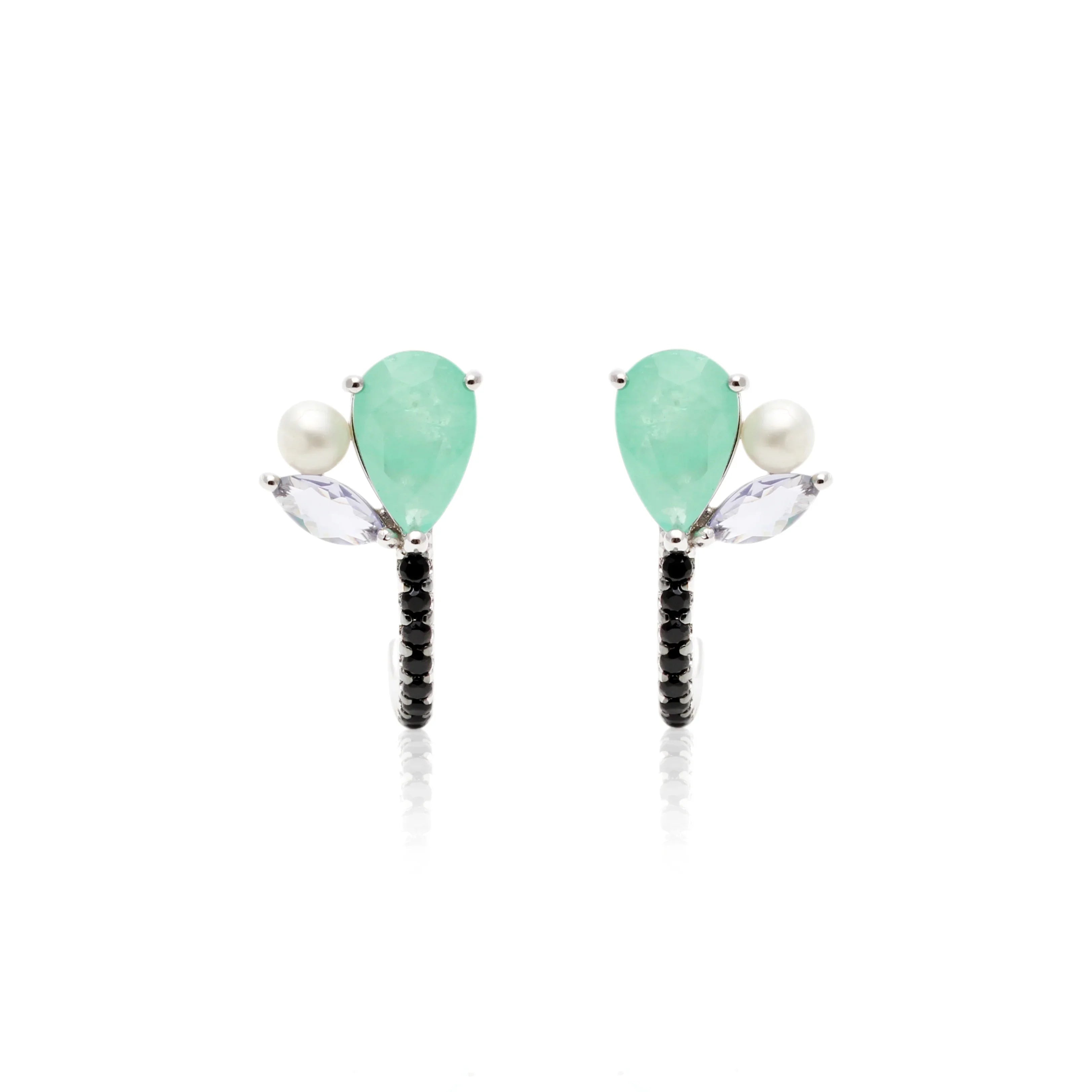 FUSION EMERALD, PEARL AND TANZANITE EAR HOOK EDILENE EARRING | 925 QUEEN | BRAINSTORM JEWELRY - Brainstorm Jewelry