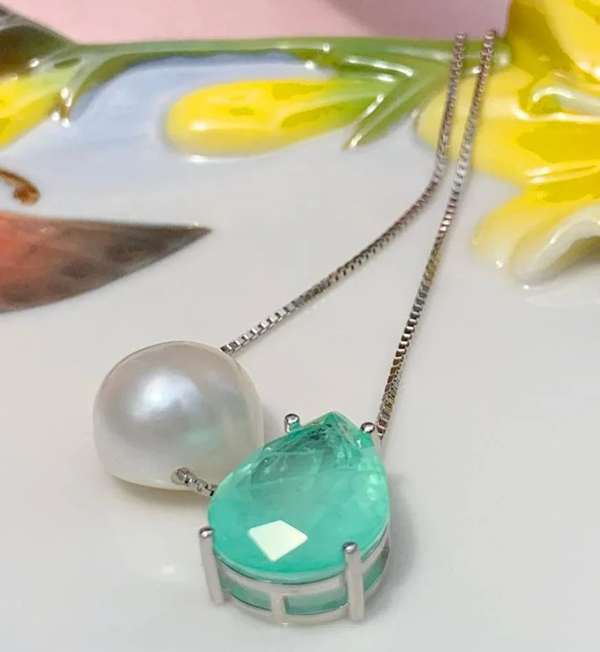 FUSION EMERALD AND PEARL EDILENE NECKLACE | 925 QUEEN | BRAINSTORM JEWELRY - Brainstorm Jewelry