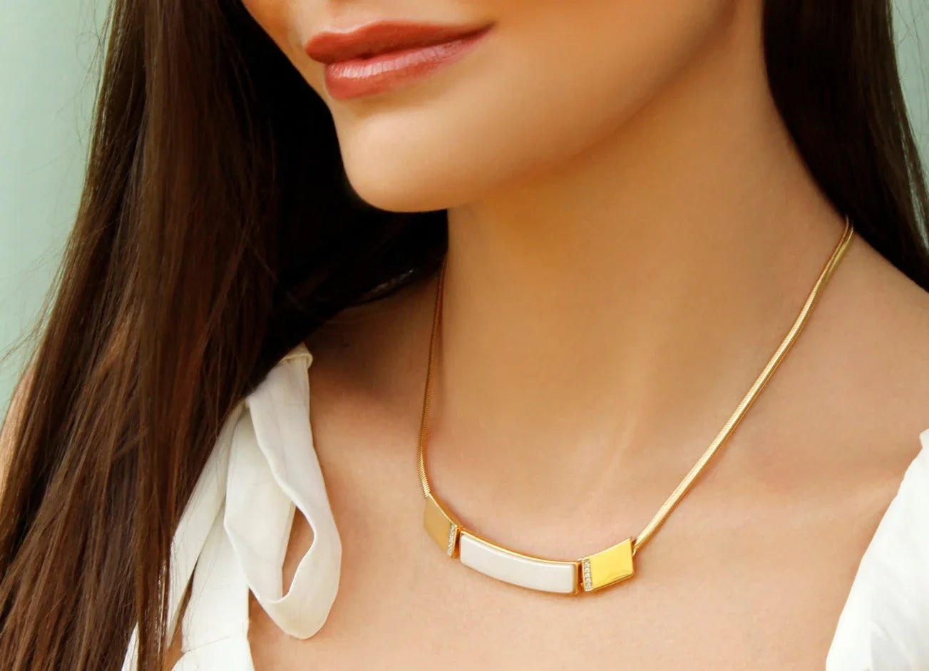 WHITE PORCELAIN METROPOLITAN NECKLACE | GOLD PLATED | NYFW | BRAINSTORM JEWELRY - Brainstorm Jewelry