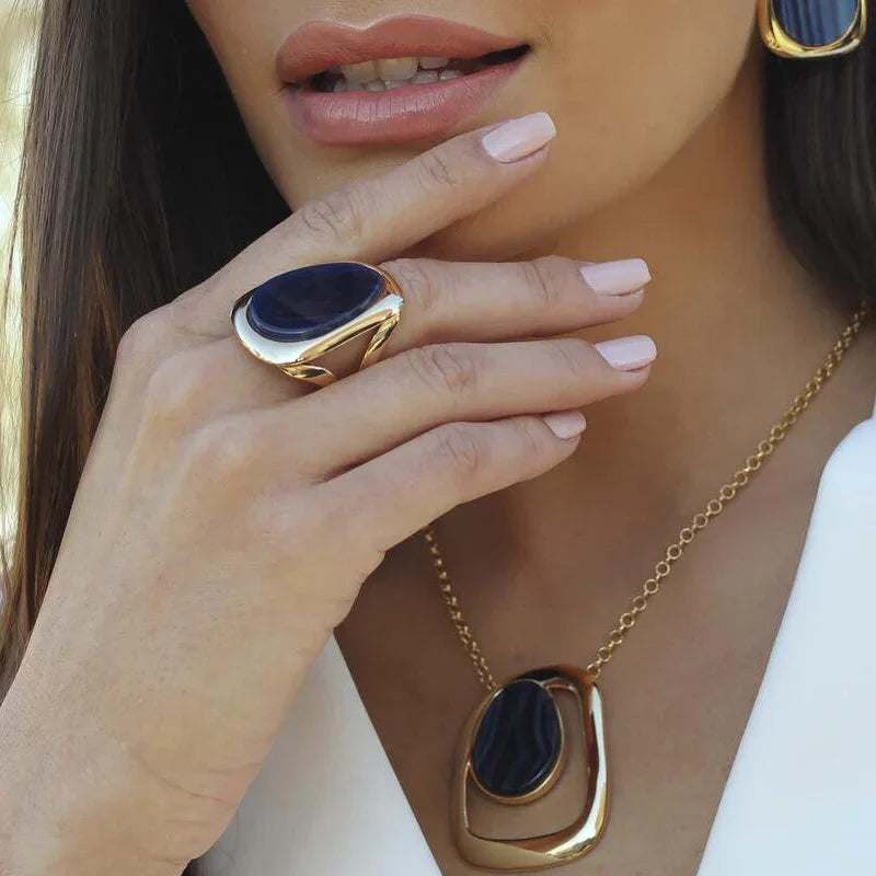 BLUE AGATE TEMPEST RING | GOLD PLATED | OPULENCE | BRAINSTORM JEWELRY - Brainstorm Jewelry
