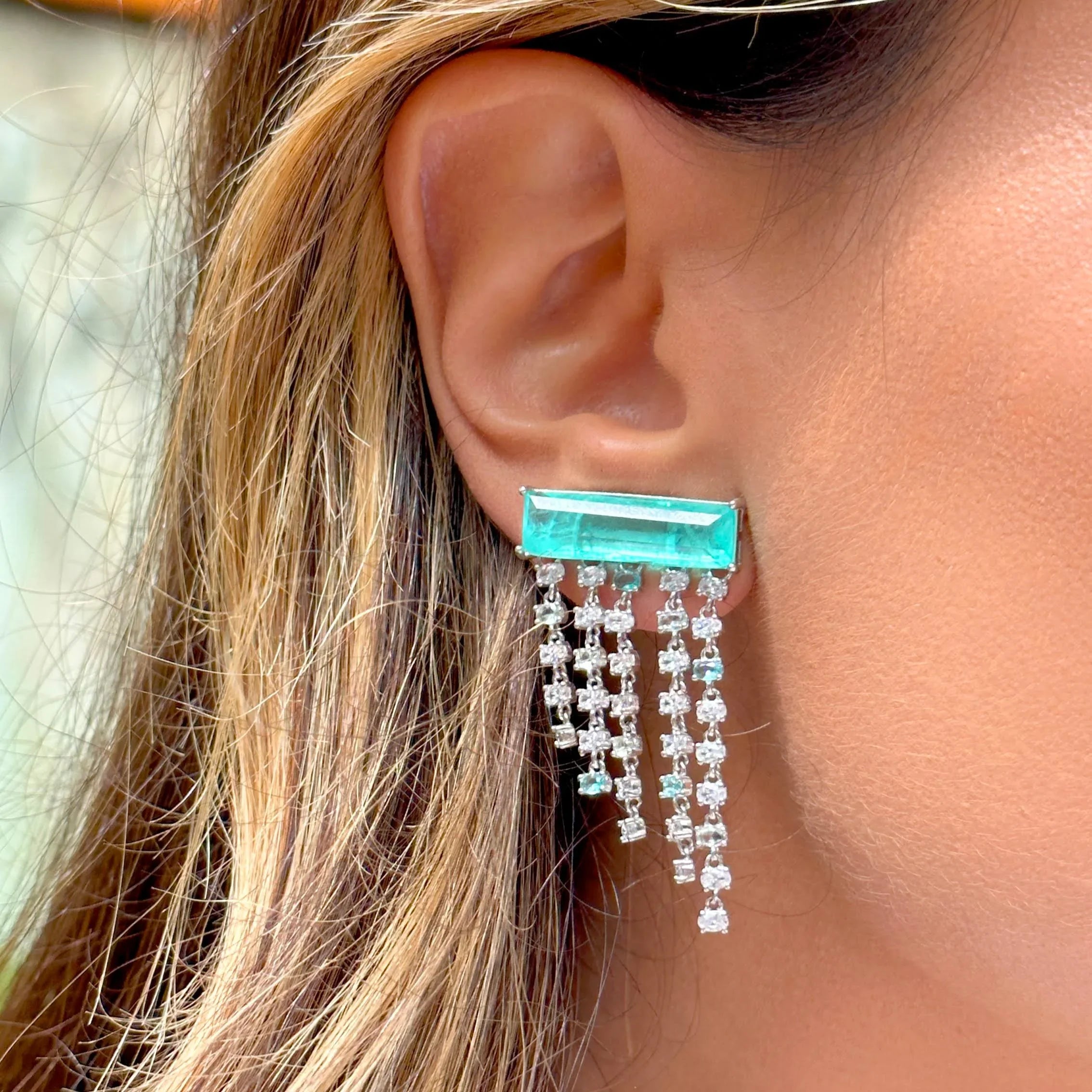 TOURMALINE, PARAIBA ZIRCONIA WITH FRINGE LORRAYNE EARRING | SILVER | 925 QUEEN | BRAINSTORM JEWELRY - Brainstorm Jewelry
