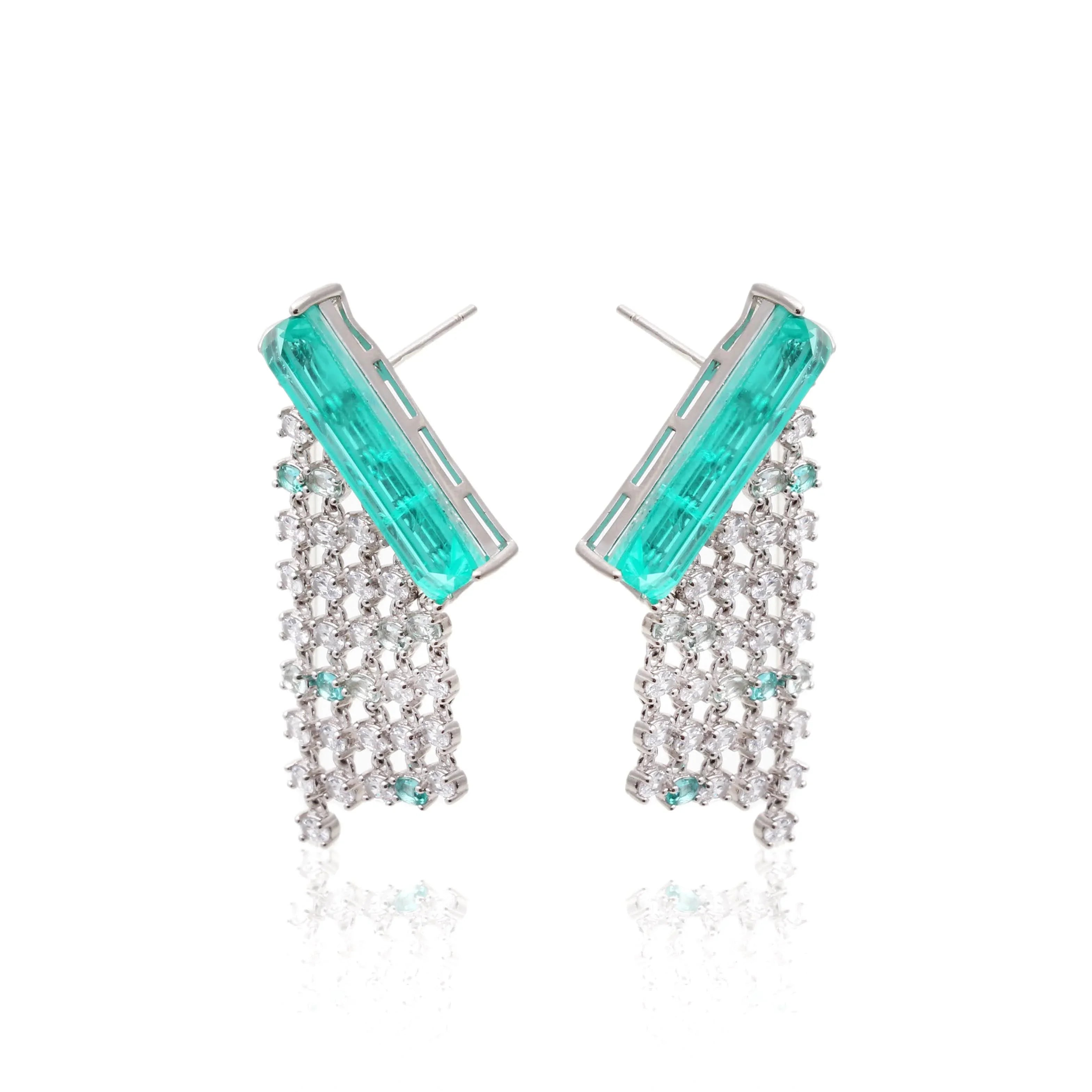TOURMALINE, PARAIBA ZIRCONIA WITH FRINGE LORRAYNE EARRING | SILVER | 925 QUEEN | BRAINSTORM JEWELRY - Brainstorm Jewelry