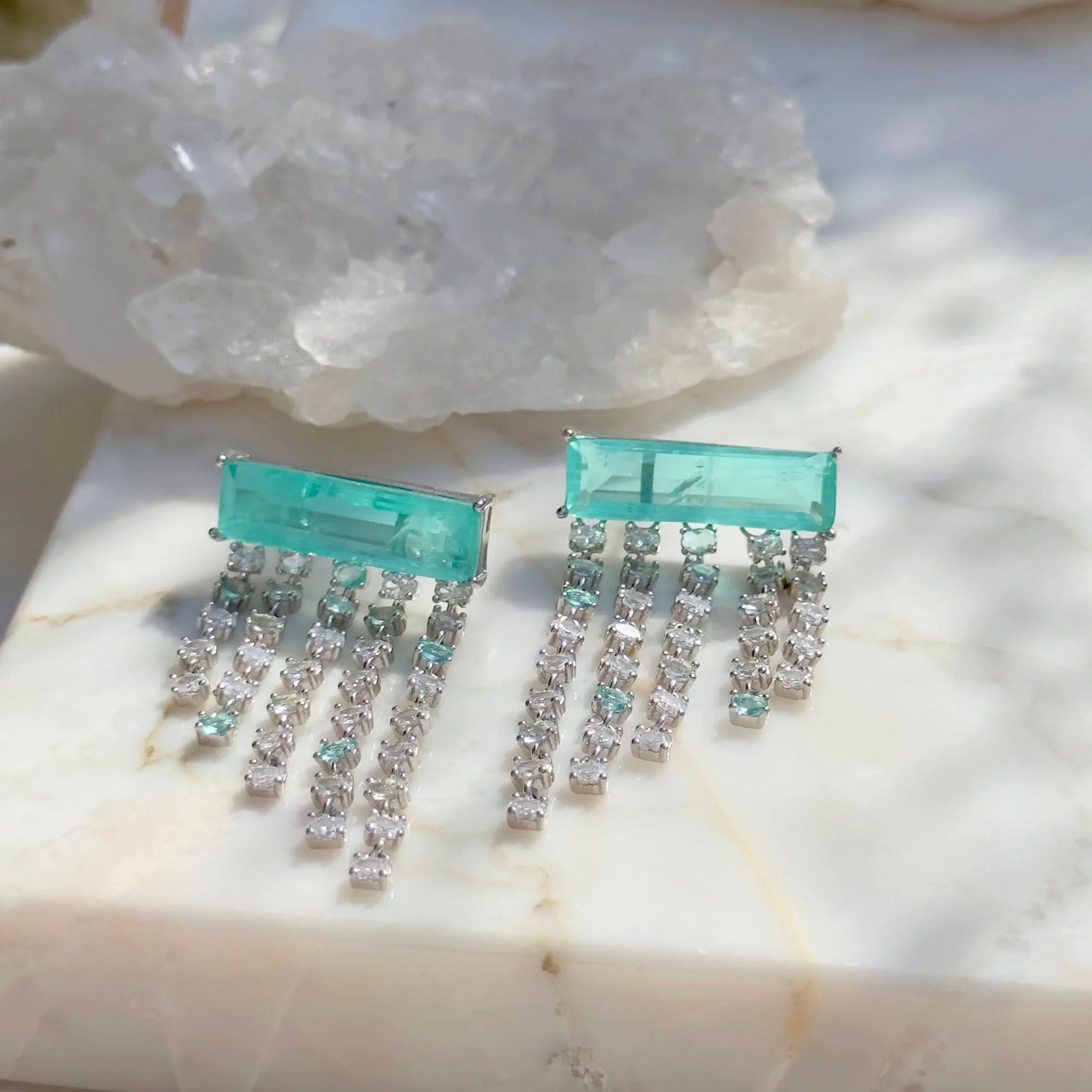 TOURMALINE, PARAIBA ZIRCONIA WITH FRINGE LORRAYNE EARRING | SILVER | 925 QUEEN | BRAINSTORM JEWELRY - Brainstorm Jewelry