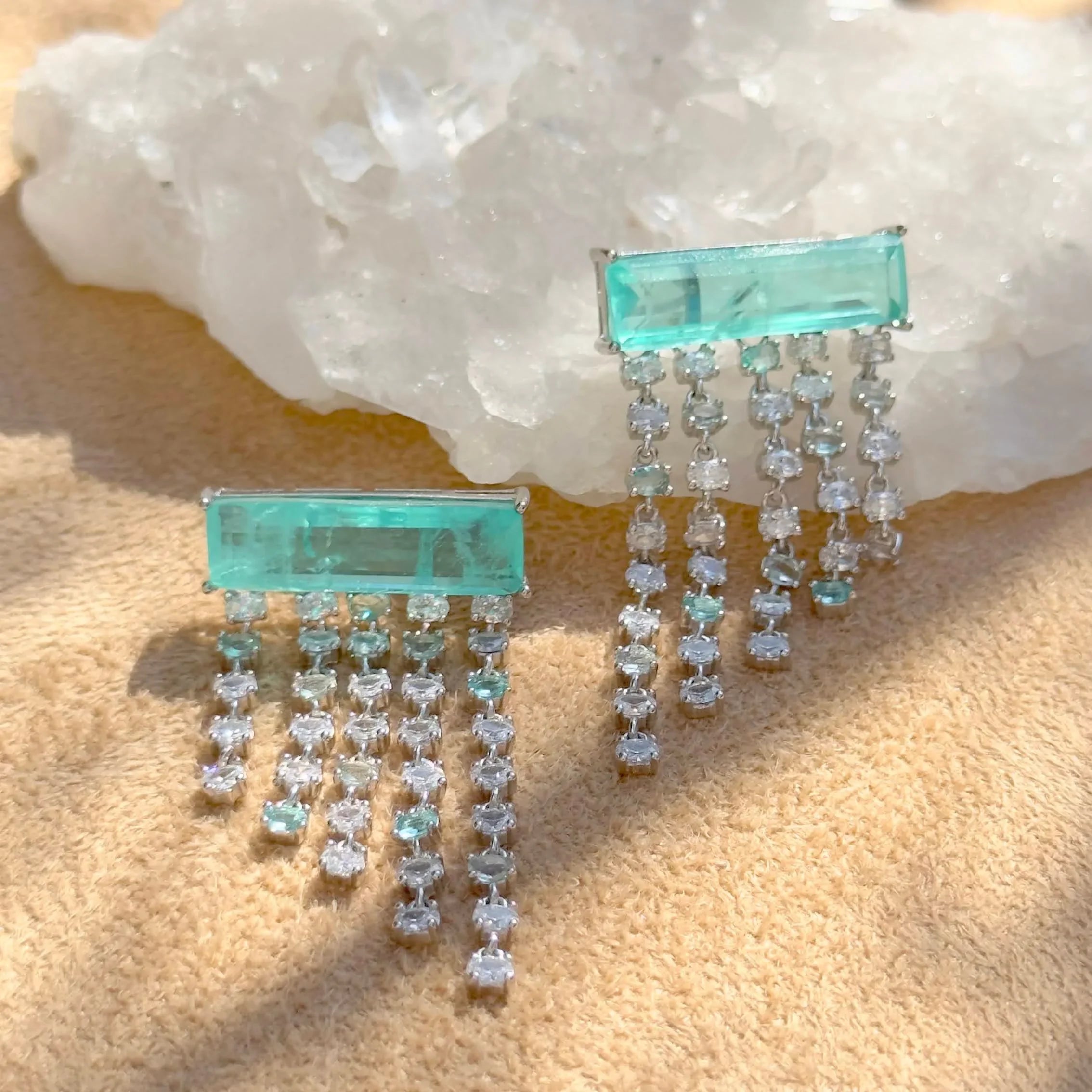 TOURMALINE, PARAIBA ZIRCONIA WITH FRINGE LORRAYNE EARRING | SILVER | 925 QUEEN | BRAINSTORM JEWELRY - Brainstorm Jewelry