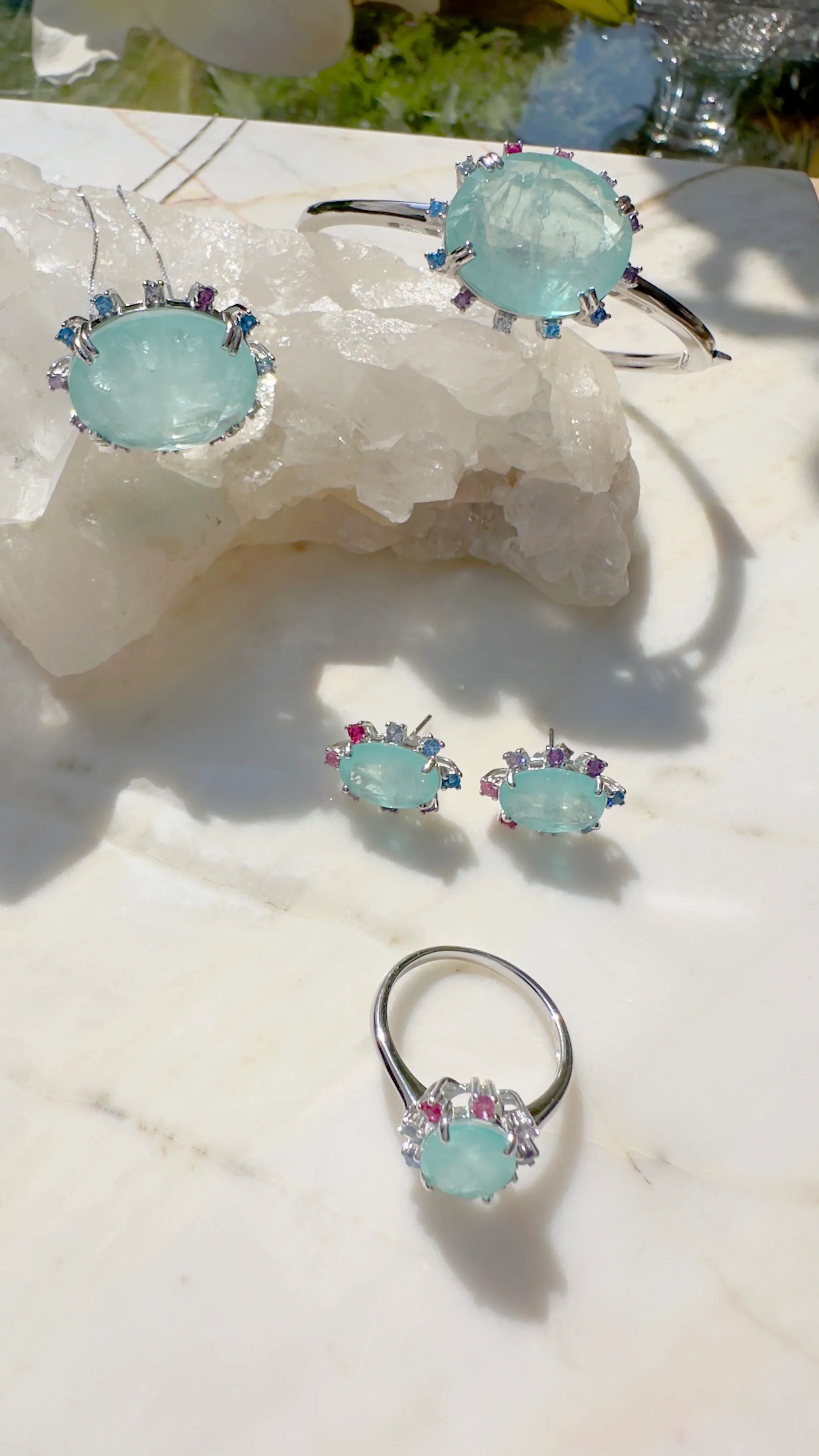 TOURMALINE,TOPAZ, ROSE QUARTZ AND BLUE CRYSTAL GIANA NECKLACE | SILVER | 925 QUEEN | BRAINSTORM JEWELRY - Brainstorm Jewelry