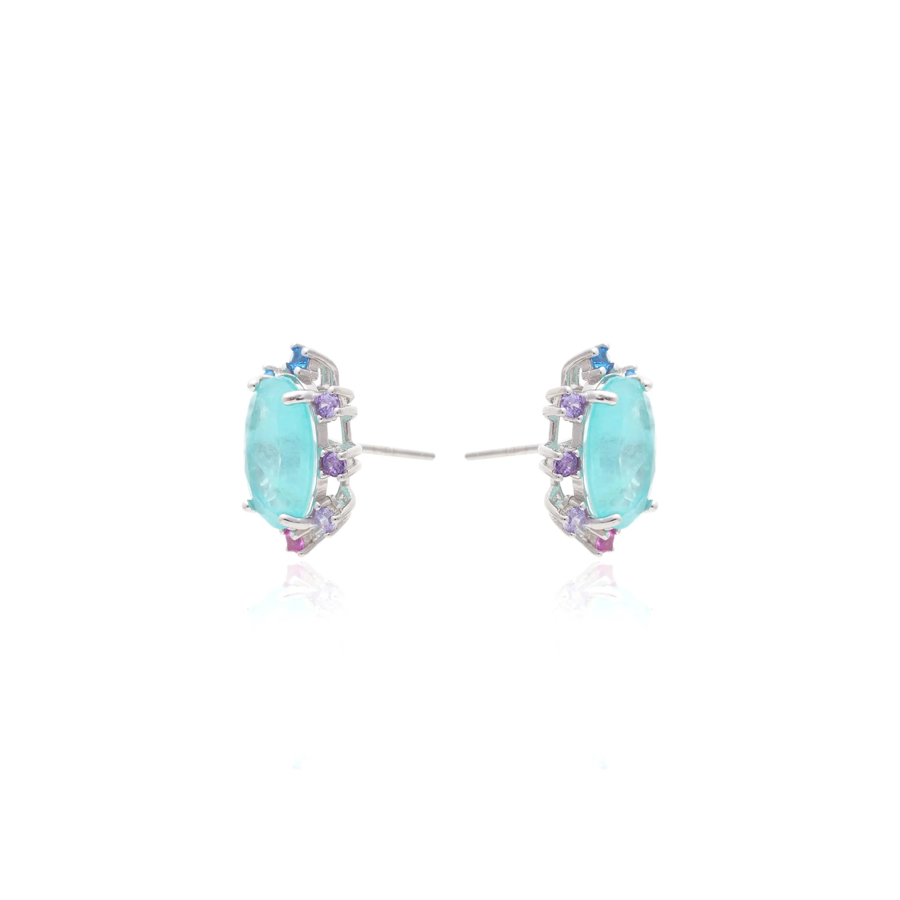 TOURMALINE, TOPAZ, ROSE QUARTZ AND BLUE CRYSTAL GIANA EARRING | SILVER | 925 QUEEN | BRAINSTORM JEWELRY - Brainstorm Jewelry