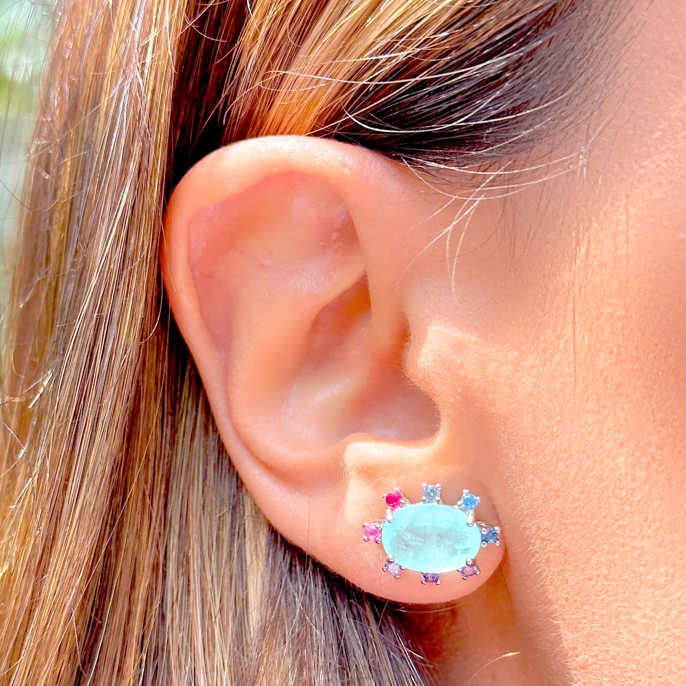 TOURMALINE, TOPAZ, ROSE QUARTZ AND BLUE CRYSTAL GIANA EARRING | SILVER | 925 QUEEN | BRAINSTORM JEWELRY - Brainstorm Jewelry
