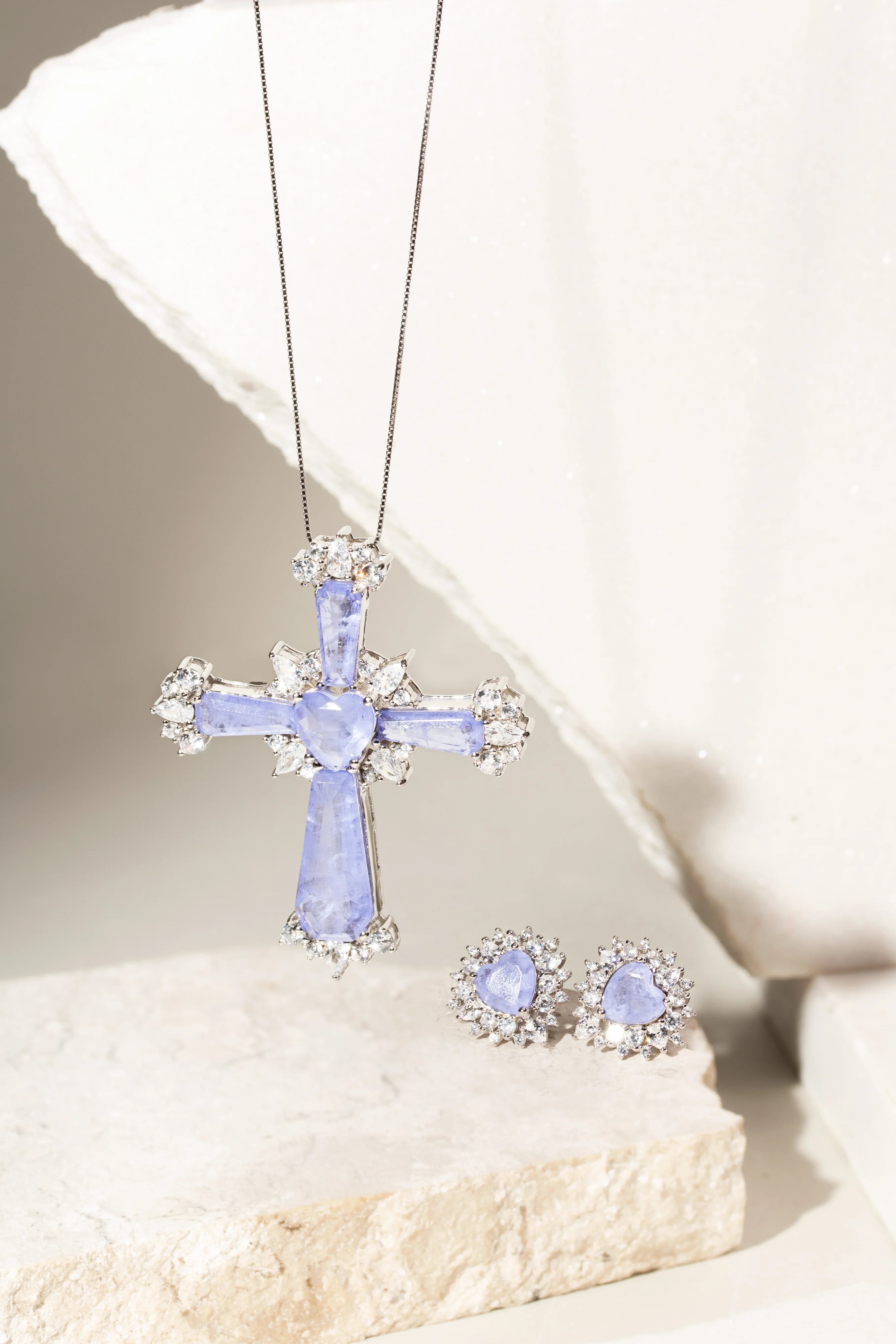 PURPLE TANZANITE AND ZIRCONIA CROSS AMANDA NECKLACE | SILVER | 925 QUEEN | BRAINSTORM JEWELRY - Brainstorm Jewelry