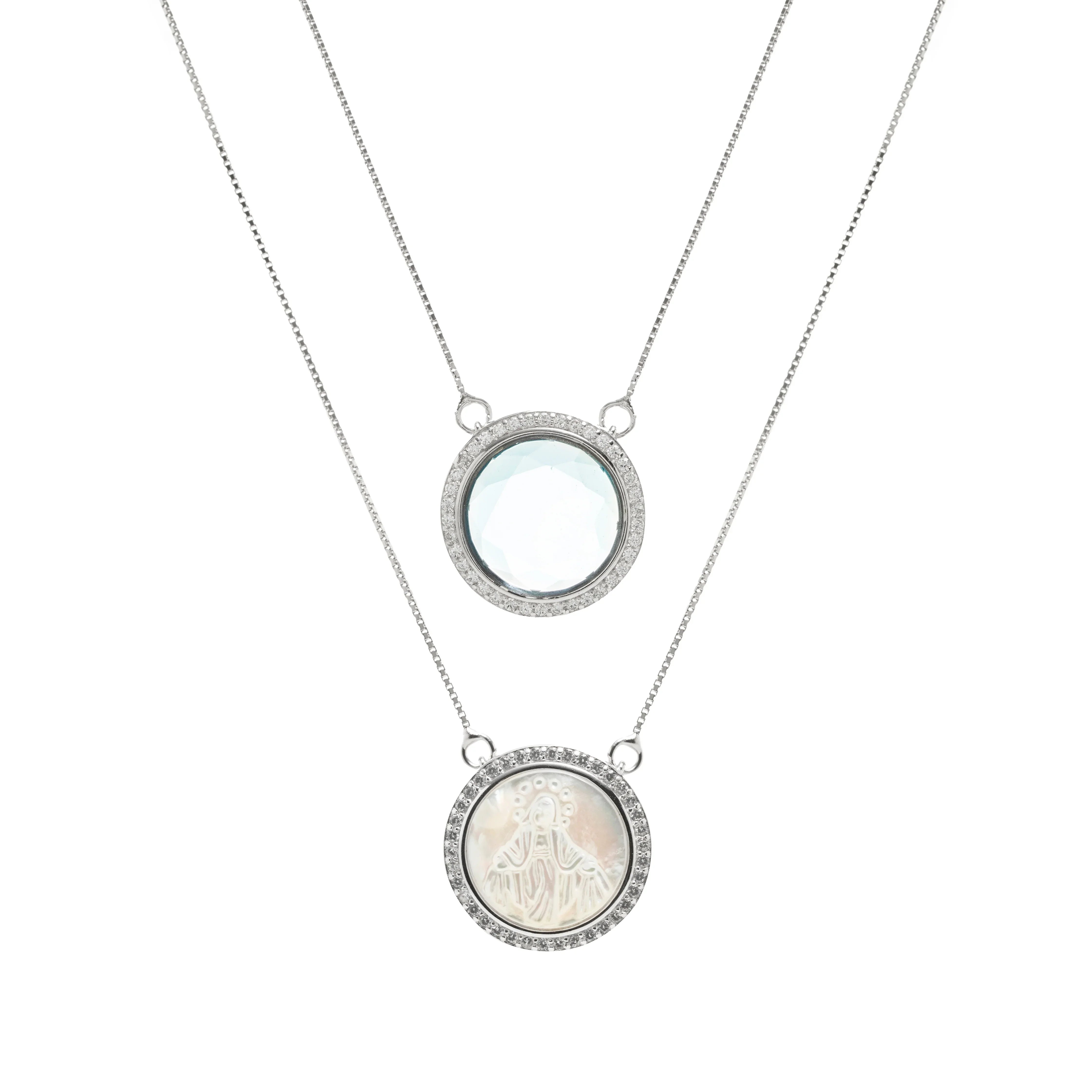 FUSION BLUE ZIRCONIA SCAPULAR MARIA NECKLACE | 925 QUEEN | BRAINSTORM JEWELRY - Brainstorm Jewelry