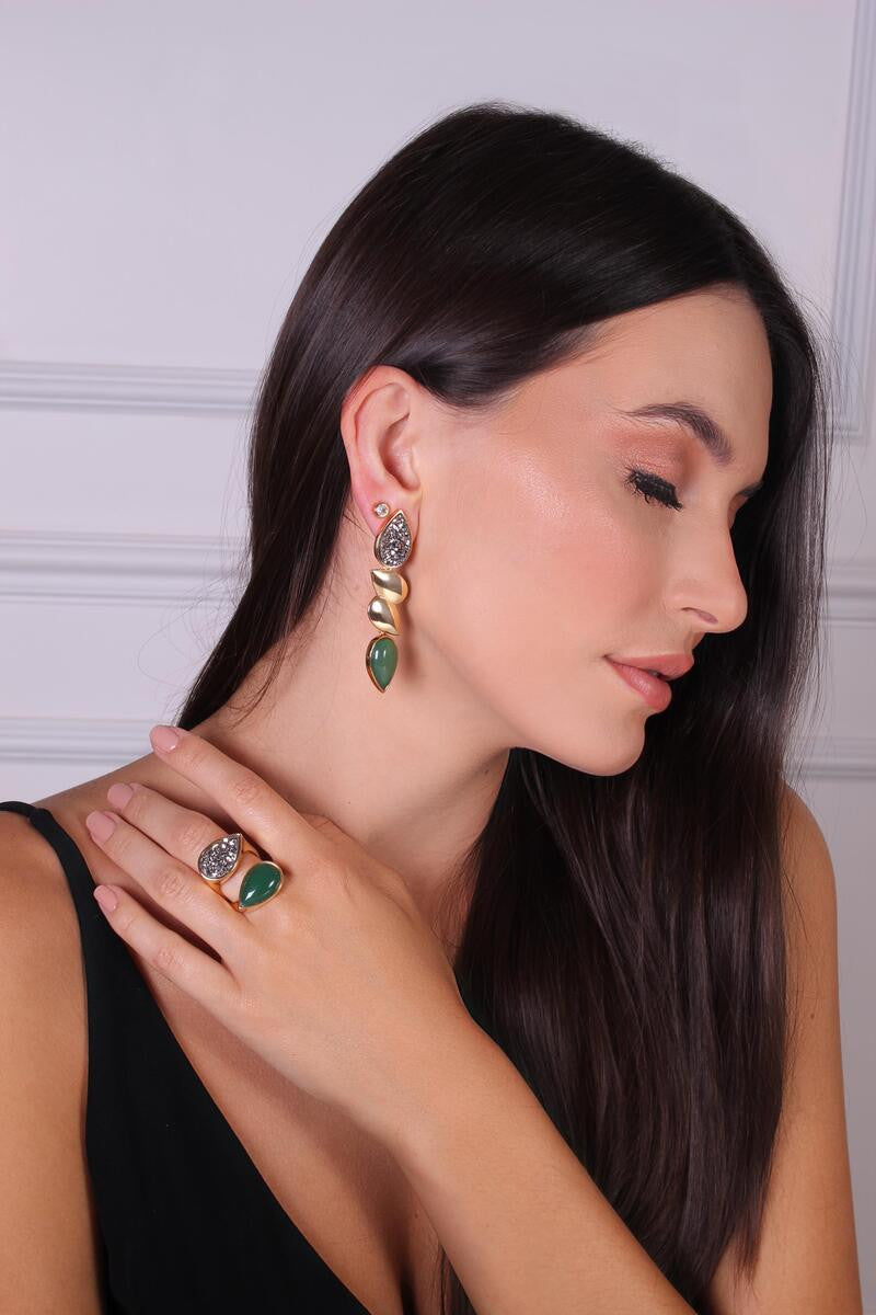 AGATE GREEN AND DRUSE CHARM RING | GOLD PLATED | OPULENCE | BRAINSTORM JEWELRY - Brainstorm Jewelry