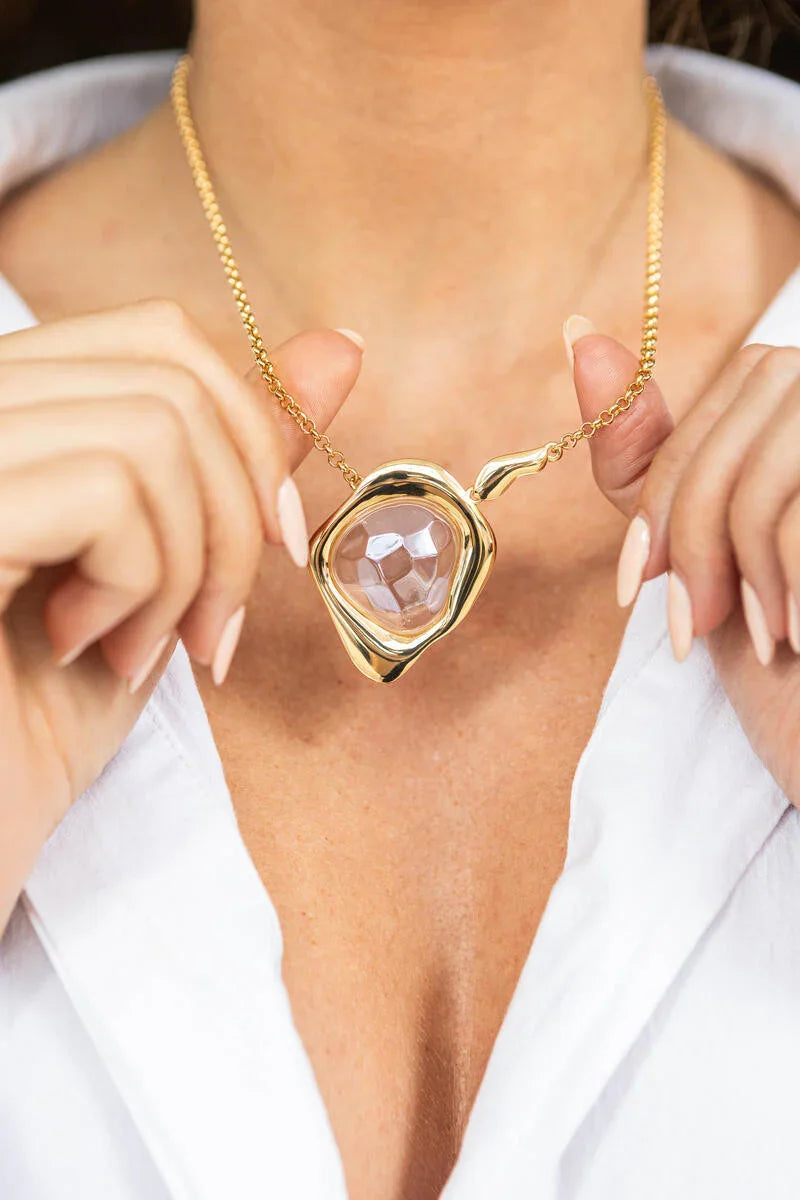 ROCKY CRYSTAL YANKEE NECKLACE | GOLD PLATED | NYFW | BRAINSTORM JEWELRY - Brainstorm Jewelry