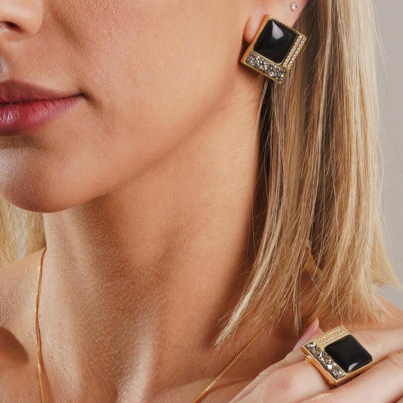 OBSIDIAN AND DRUSE NOELLE'S DREAM EARRING | GOLD PLATED | SHINE BRIGHT | BRAINSTORM JEWELRY - Brainstorm Jewelry