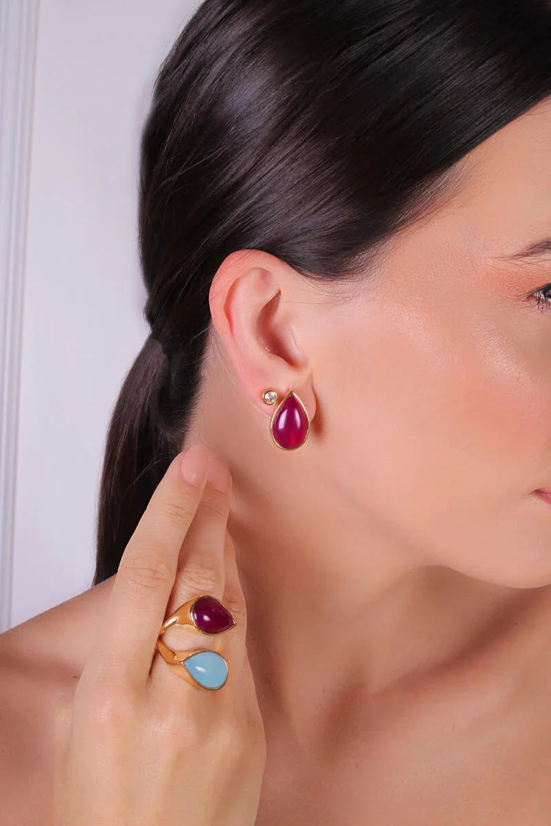AGATE BLUE AND CHERRY CHARM EARRING | GOLD PLATED | OPULENCE | BRAINSTORM JEWELRY - Brainstorm Jewelry