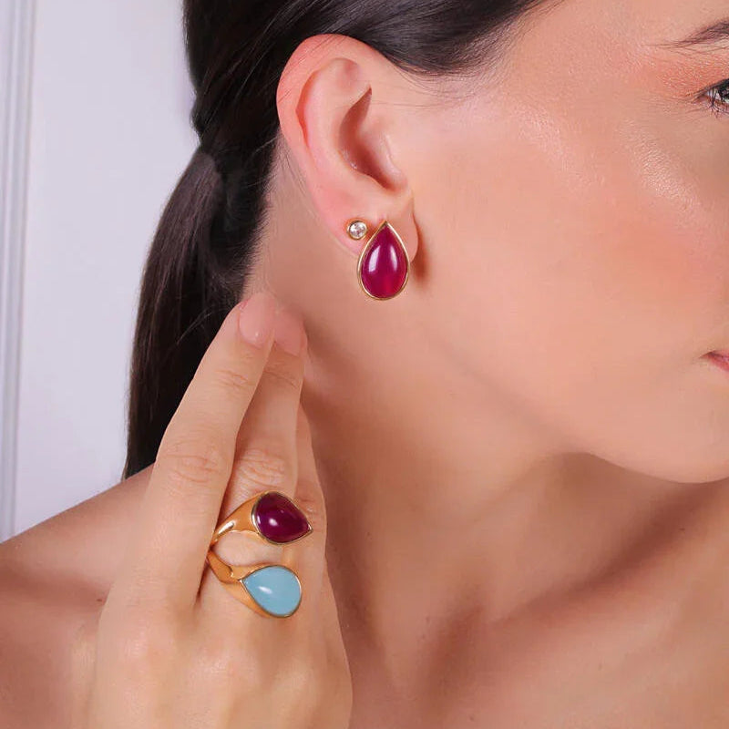 AGATE BLUE AND CHERRY CHARM EARRING | GOLD PLATED | OPULENCE | BRAINSTORM JEWELRY - Brainstorm Jewelry