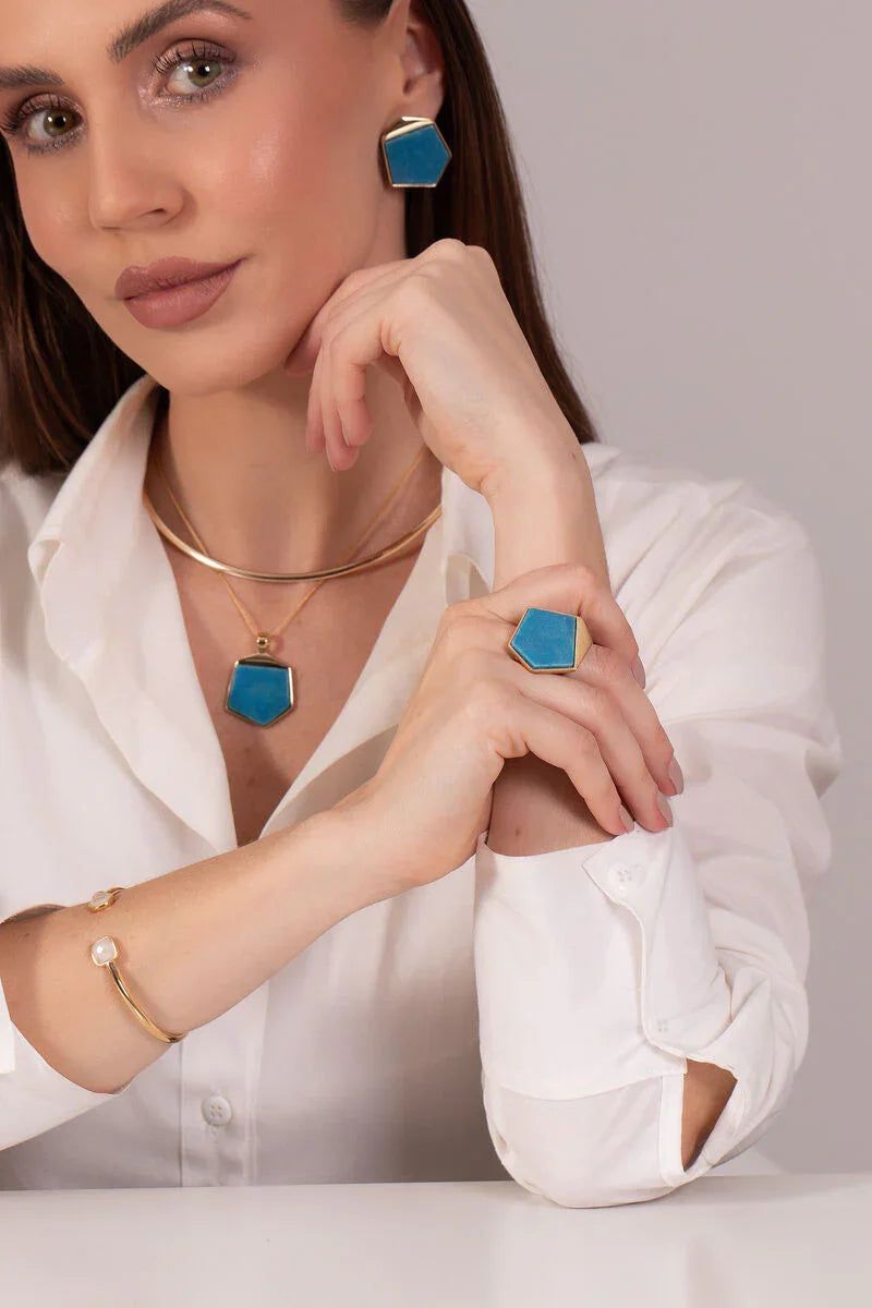TURQUOISE QUARTZ LLUME RING | GOLD PLATED | OPULENCE | BRAINSTORM JEWELRY - Brainstorm Jewelry