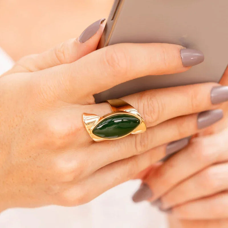 GREEN AGATE RIVERSIDE RING | GOLD PLATED | NYFW | BRAINSTORM JEWELRY - Brainstorm Jewelry