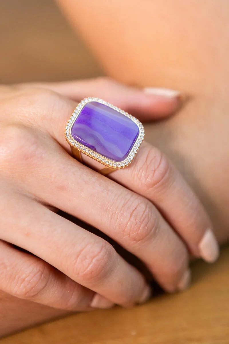 PURPLE AGATE SQUARE RING | GOLD PLATED | NEW RADIANT RANGE| BRAINSTORM JEWELRY - Brainstorm Jewelry