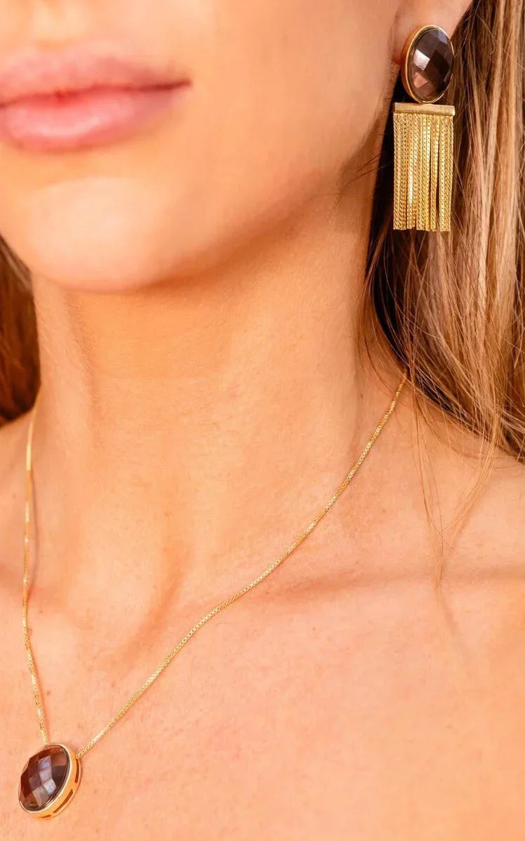 SMOKY OBSIDIAN FLATIRON NECKLACE | GOLD PLATED | NYFW | BRAINSTORM JEWELRY - Brainstorm Jewelry