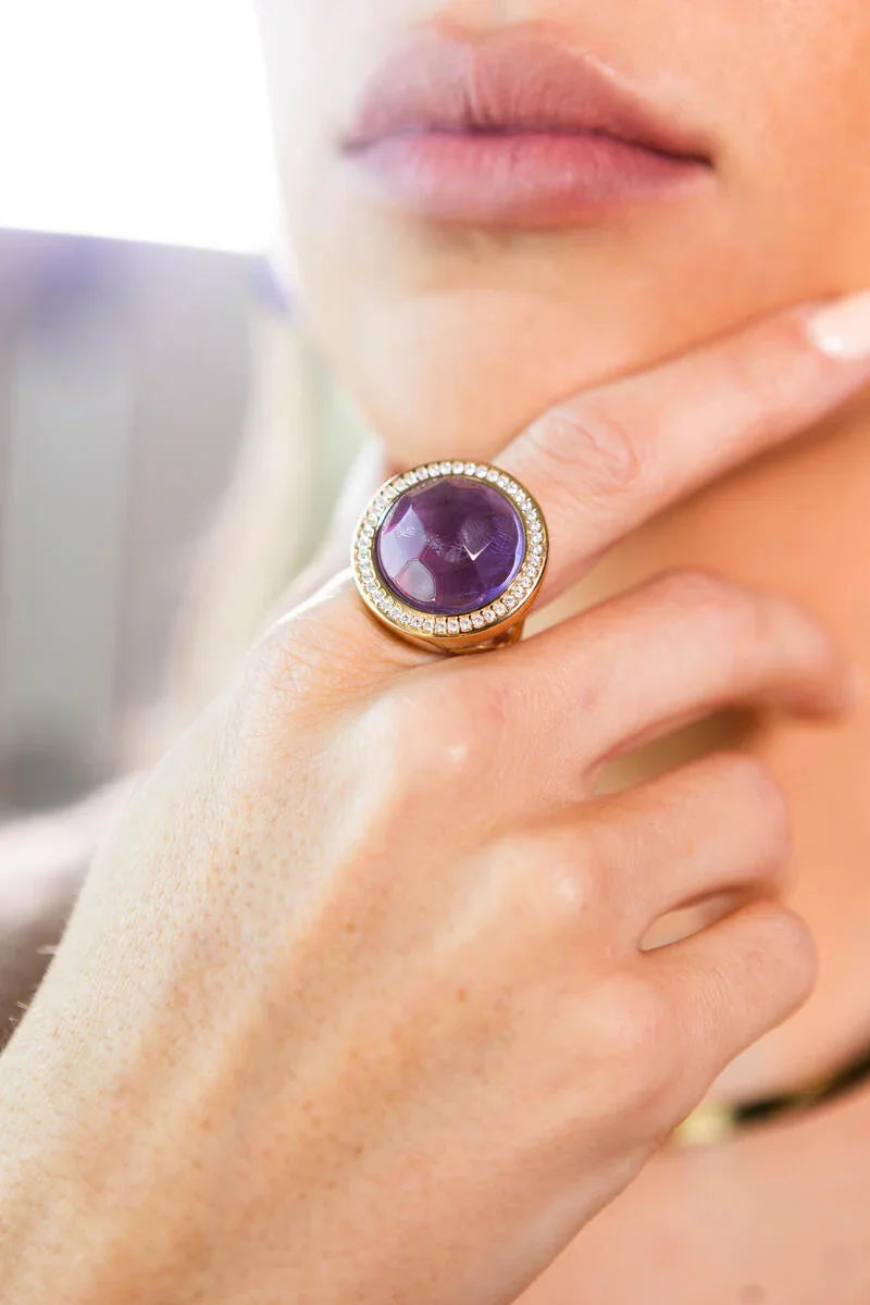 AMETHYST AND ZIRCONIA NOBLE RING | GOLD PLATED | OPULENCE | BRAINSTORM JEWELRY - Brainstorm Jewelry