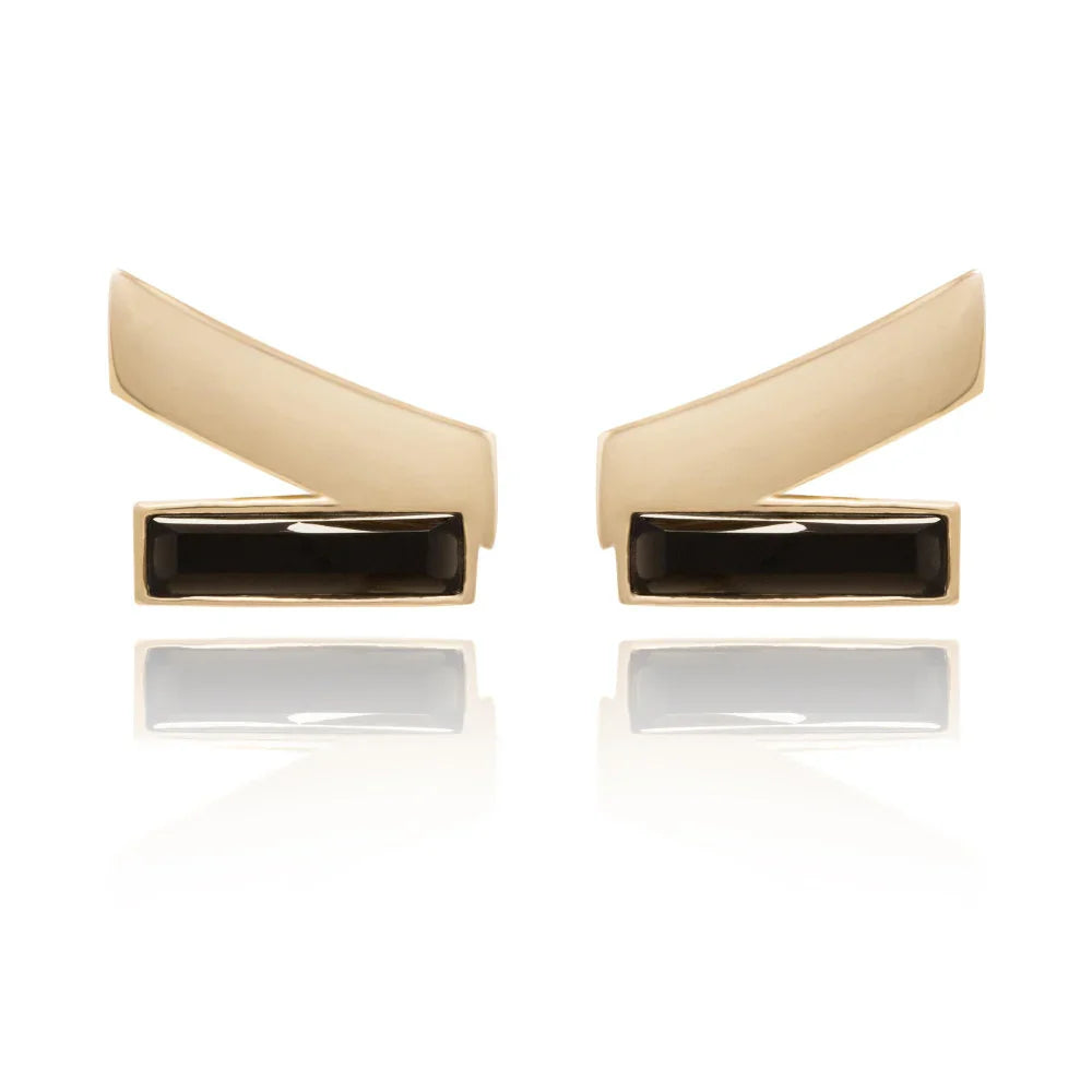 BLACK OBSIDIAN ROCKEFELLER EARRING | GOLD PLATED | NYFW | BRAINSTORM JEWELRY - Brainstorm Jewelry