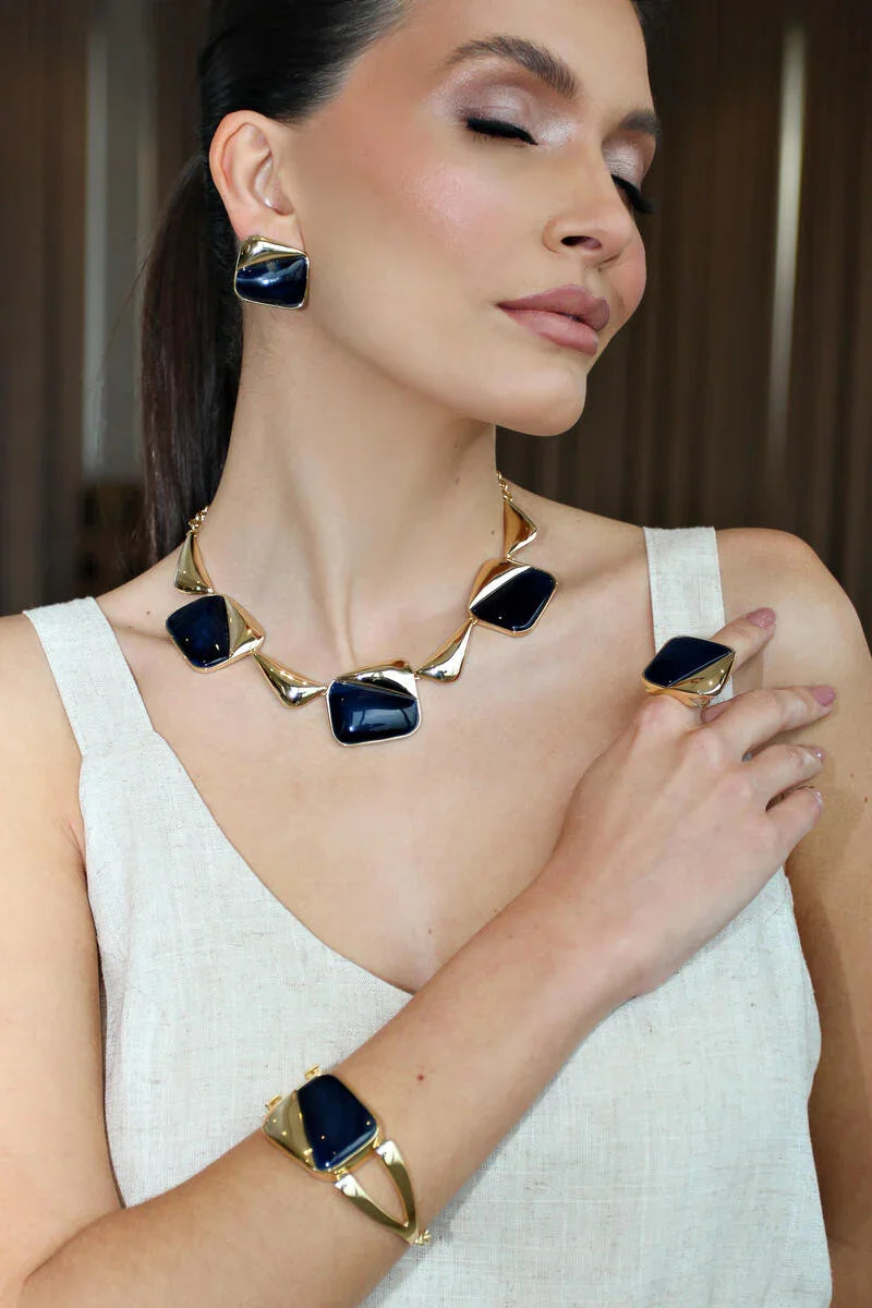 AGATE BLUE SKYLINE BRACELET | GOLD PLATED | OPULENCE | BRAINSTORM JEWELRY - Brainstorm Jewelry