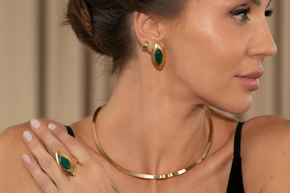 GREEN AGATE DELUX RING | GOLD PLATED | OPULENCE | BRAINSTORM JEWELRY - Brainstorm Jewelry