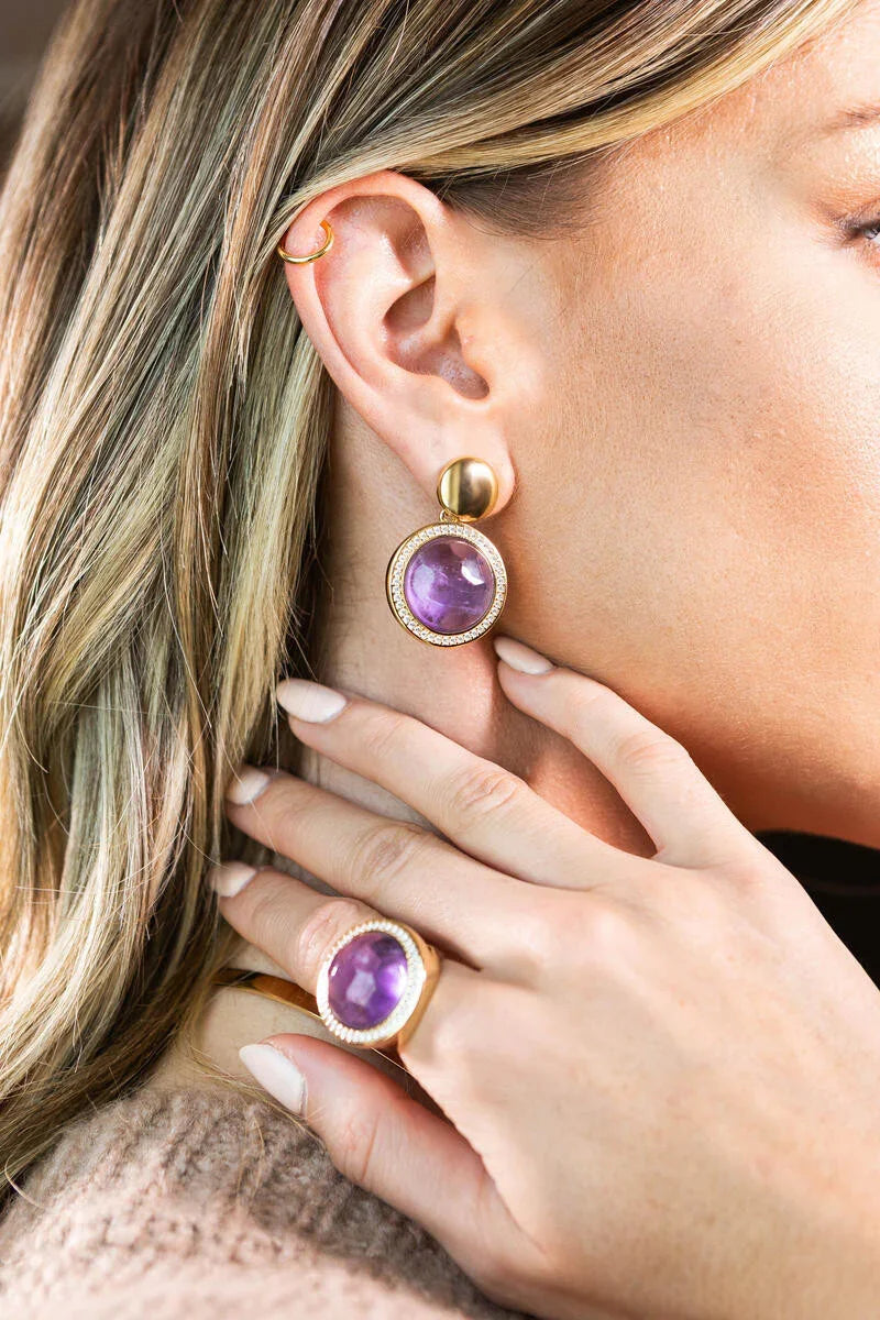 AMETHYST AND ZIRCONIA NOBLE EARRING | GOLD PLATED | OPULENCE | BRAINSTORM JEWELRY - Brainstorm Jewelry