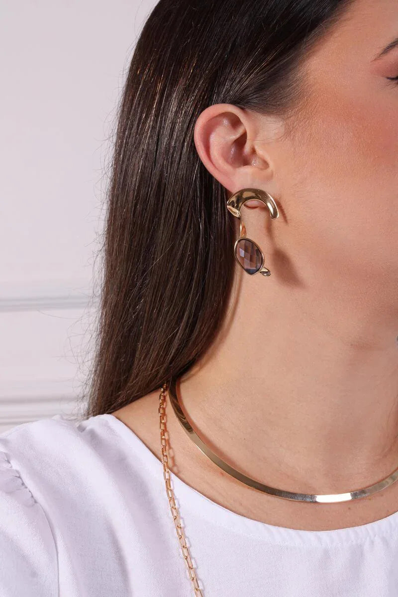 SMOKY QUARTZ FLATIRON CURVED EARRING | GOLD PLATED | NYFW | BRAINSTORM JEWELRY - Brainstorm Jewelry