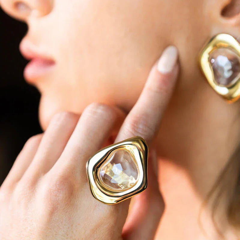 ROCKY CRYSTAL YANKEE RING |GOLD PLATED | NYFW | BRAINSTORM JEWELRY - Brainstorm Jewelry