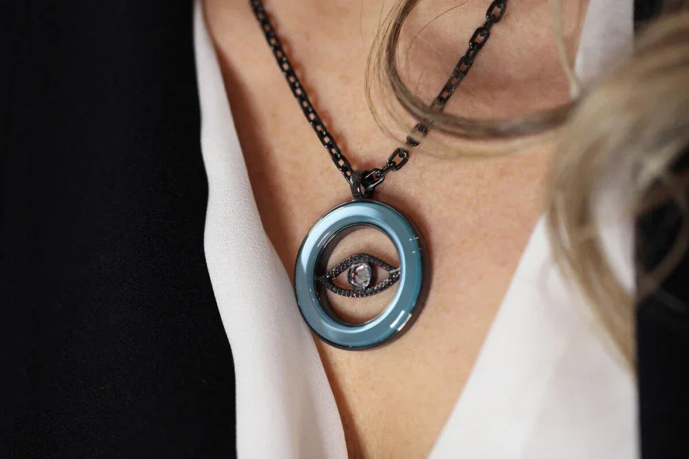 BLUE AGATE PENDANT | BLACK RHODIUM | ECLIPSE | BRAINSTORM JEWELRY - Brainstorm Jewelry