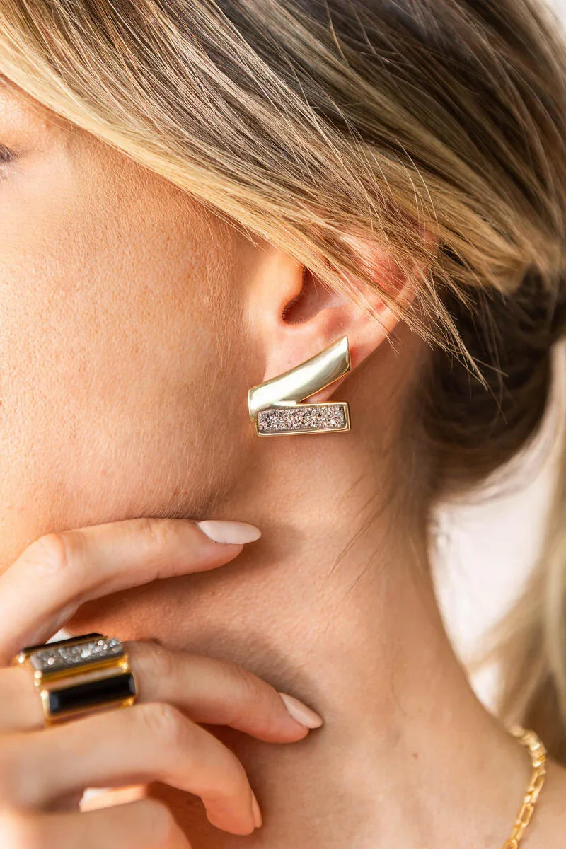 PLATINUM DRUSE ROCKEFELLER EARRING | GOLD PLATED | NYFW | BRAINSTORM JEWELRY - Brainstorm Jewelry