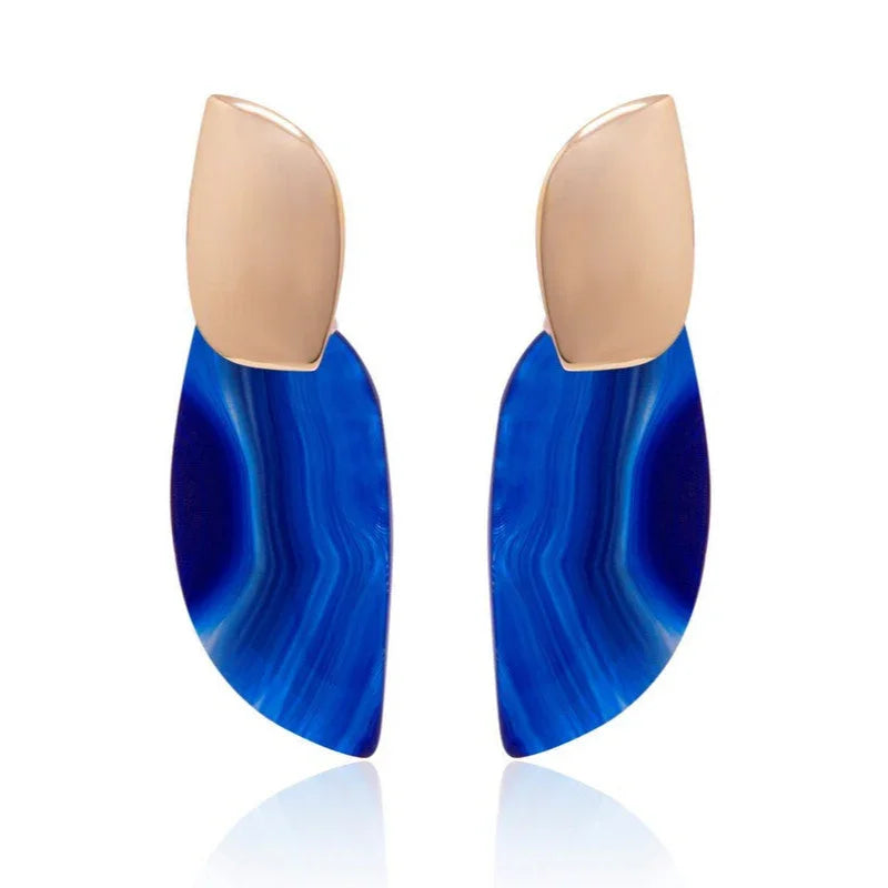 AGATE BLUE SKYLINE LEAF EARRING | GOLD PLATED | NYFW | BRAINSTORM JEWELRY - Brainstorm Jewelry