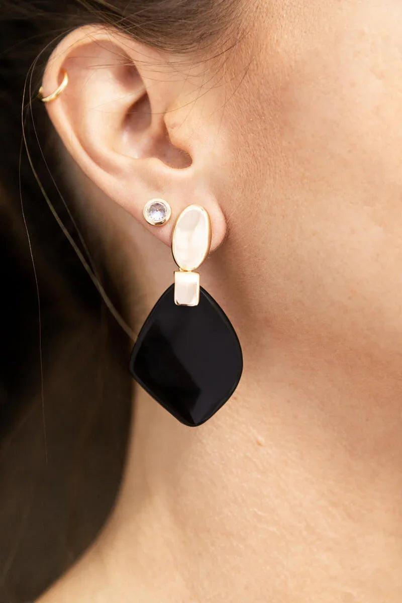 BLACK OBSIDIAN TIMES SQUARE BIG EARRING | GOLD PLATED | NYFW | BRAINSTORM JEWELRY - Brainstorm Jewelry