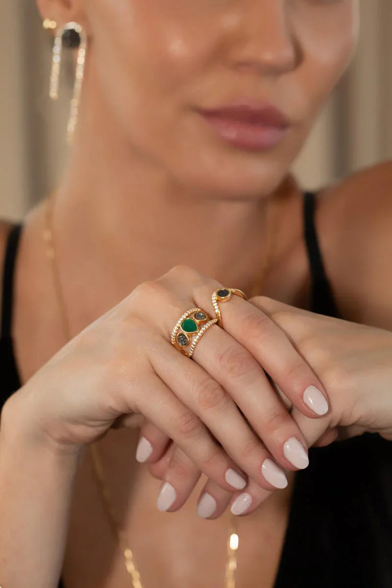GREEN AGATE LUXEON RING | GOLD PLATED | OPULENCE | BRAINSTORM JEWELRY - Brainstorm Jewelry