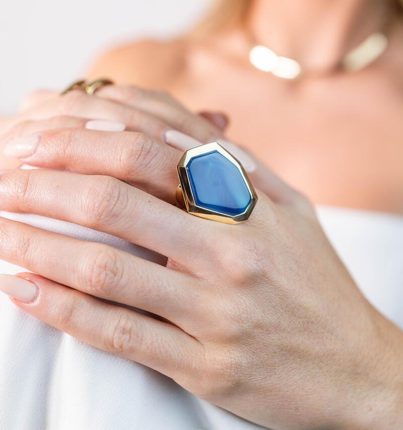 BLUE AGATE SUBLIME RING | GOLD PLATED | OPULENCE | BRAINSTORM JEWELRY - Brainstorm Jewelry