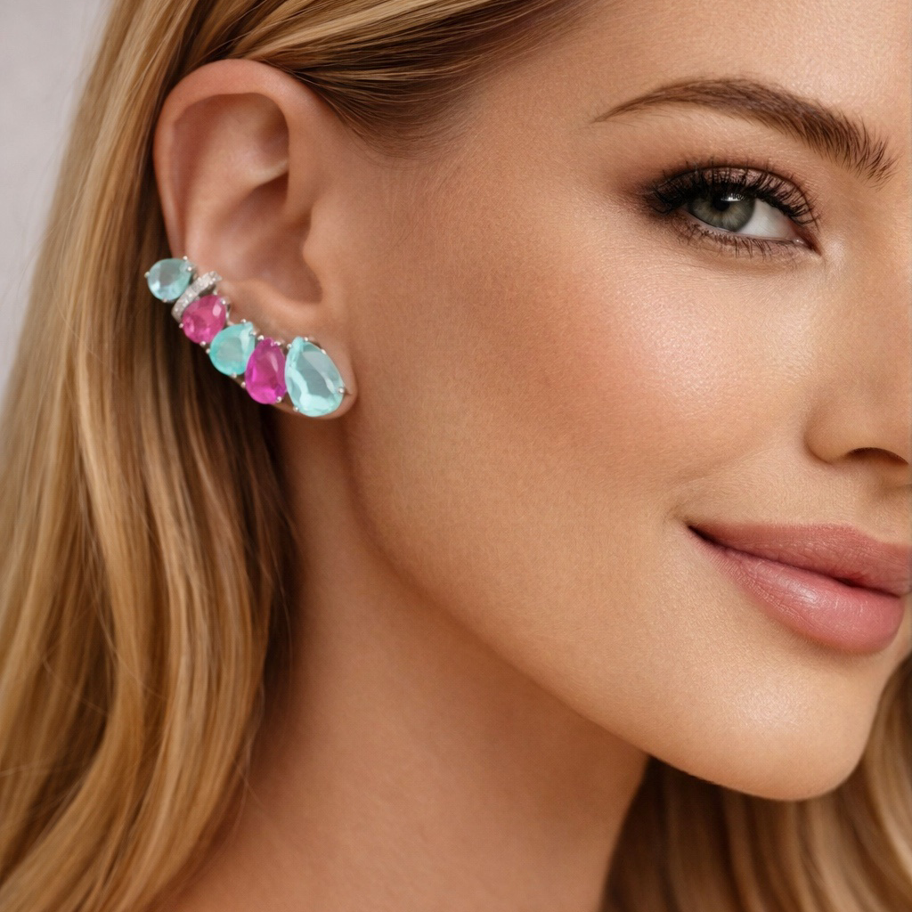 EARCUFF FUSION EMERALD, AMETHYST AND TOURMALINE ANGELICA EARRING | SILVER | 925 QUEEN | BRAINSTORM JEWELRY