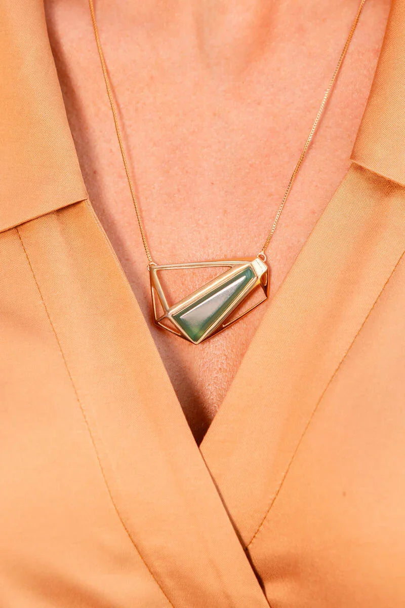 GREEN AGATE CENTRAL PARK NECKLACE| GOLD PLATED | NYFW | BRAINSTORM JEWELRY - Brainstorm Jewelry
