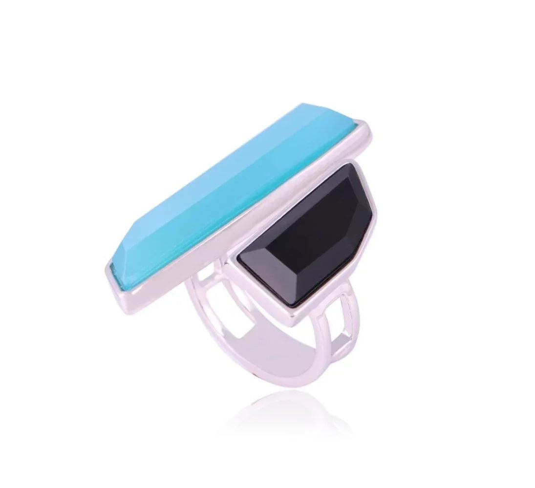 OBSIDIAN AND BLUE AGATE ASCEND RING | GOLD PLATED | OPULENCE | BRAINSTORM JEWELRY - Brainstorm Jewelry