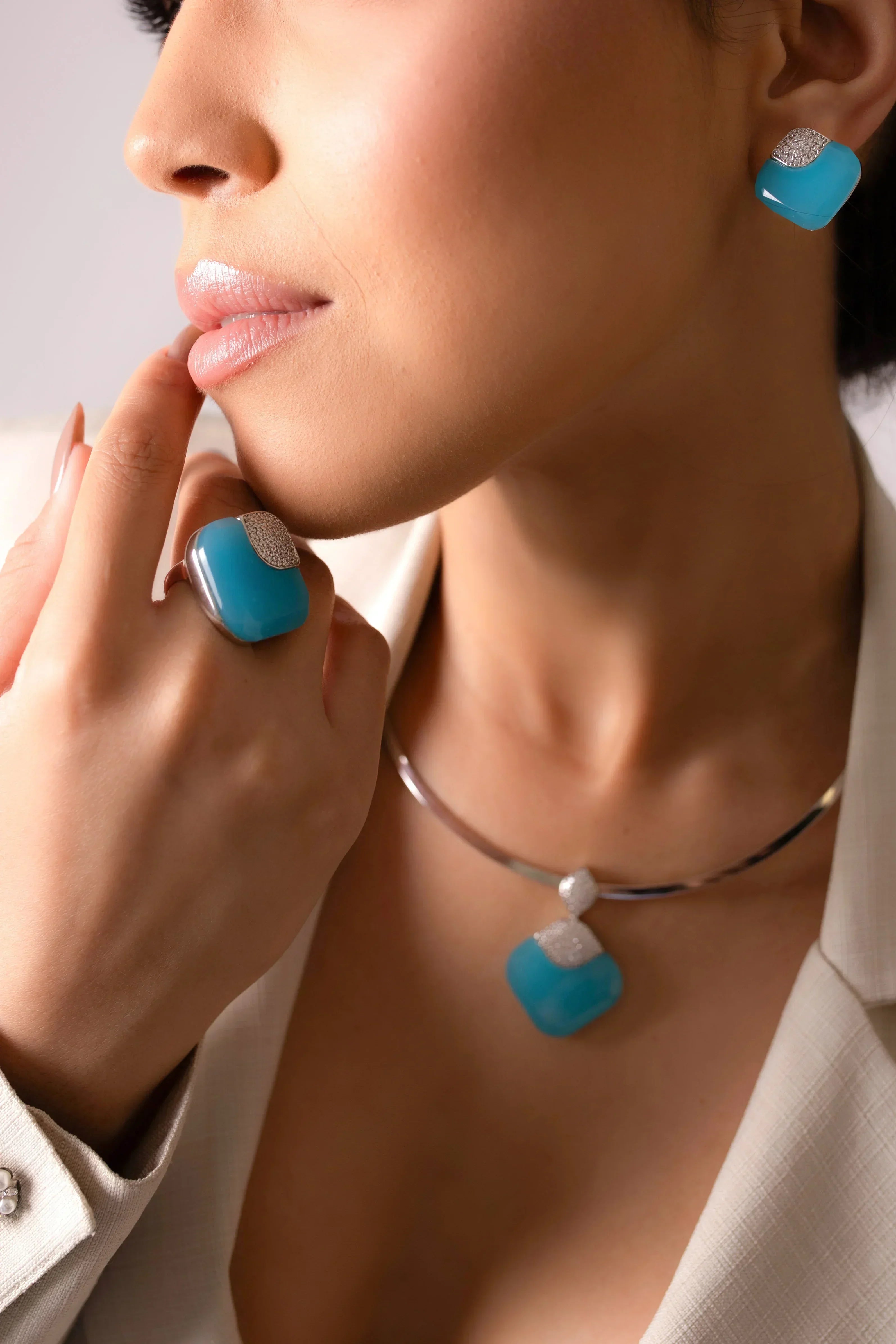 BLUE CRYSTAL SKY PENDANT | WHITE RHODIUM | OPULENCE | BRAINSTORM JEWELRY - Brainstorm Jewelry
