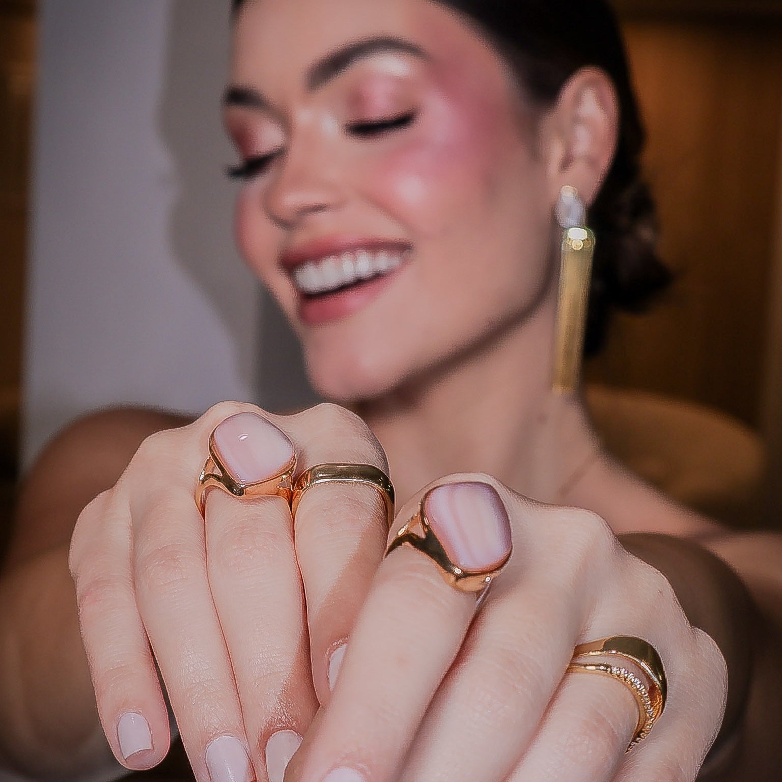 PINK MOTHER OF PEARL ELYSIA RING | GOLD PLATED | NEW RADIANT RANGE | BRAINSTORM JEWELRY
