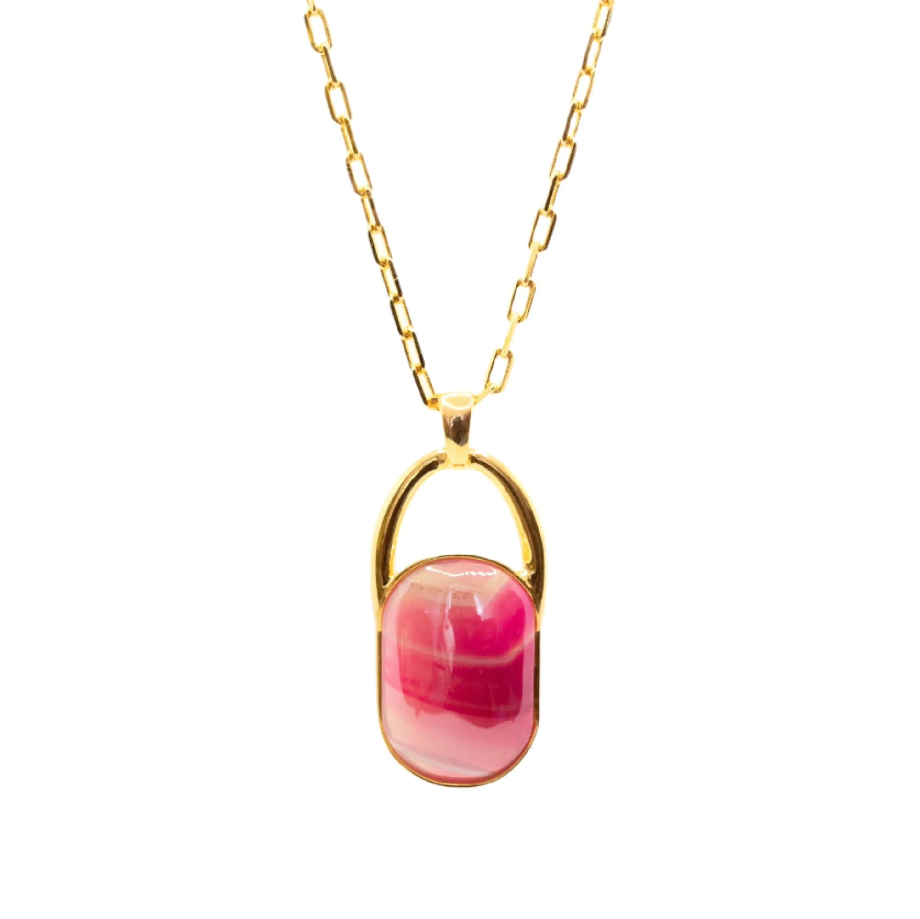 PINK AGATE ENIGMA NECKLACE | GOLD PLATED | OPULENCE | BRAINSTORM JEWELRY - Brainstorm Jewelry