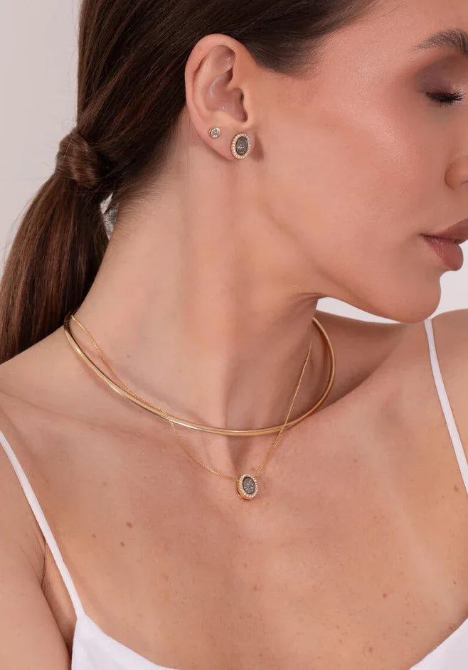 PLATINUM DRUSE LUMINA EARRING | GOLD PLATED | MINIMALIST | BRAINSTORM JEWELRY - Brainstorm Jewelry