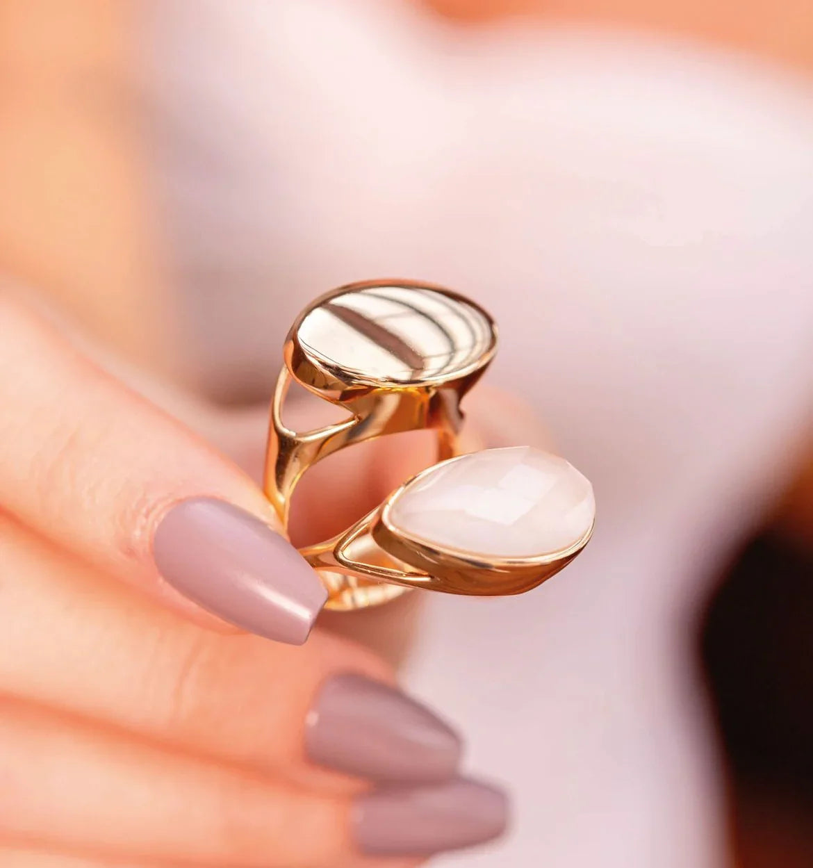 MILKY QUARTZ URBAN OASIS RING | GOLD PLATED | OPULENCE | BRAINSTORM JEWELRY NYFW | BRAINSTORM JEWELRY - Brainstorm Jewelry