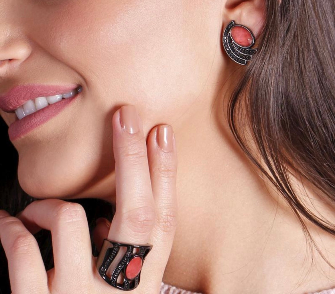 CORAL QUARTZ SUNSET RING | BLACK RHODIUM | ECLIPSE | BRAINSTORM JEWELRY - Brainstorm Jewelry