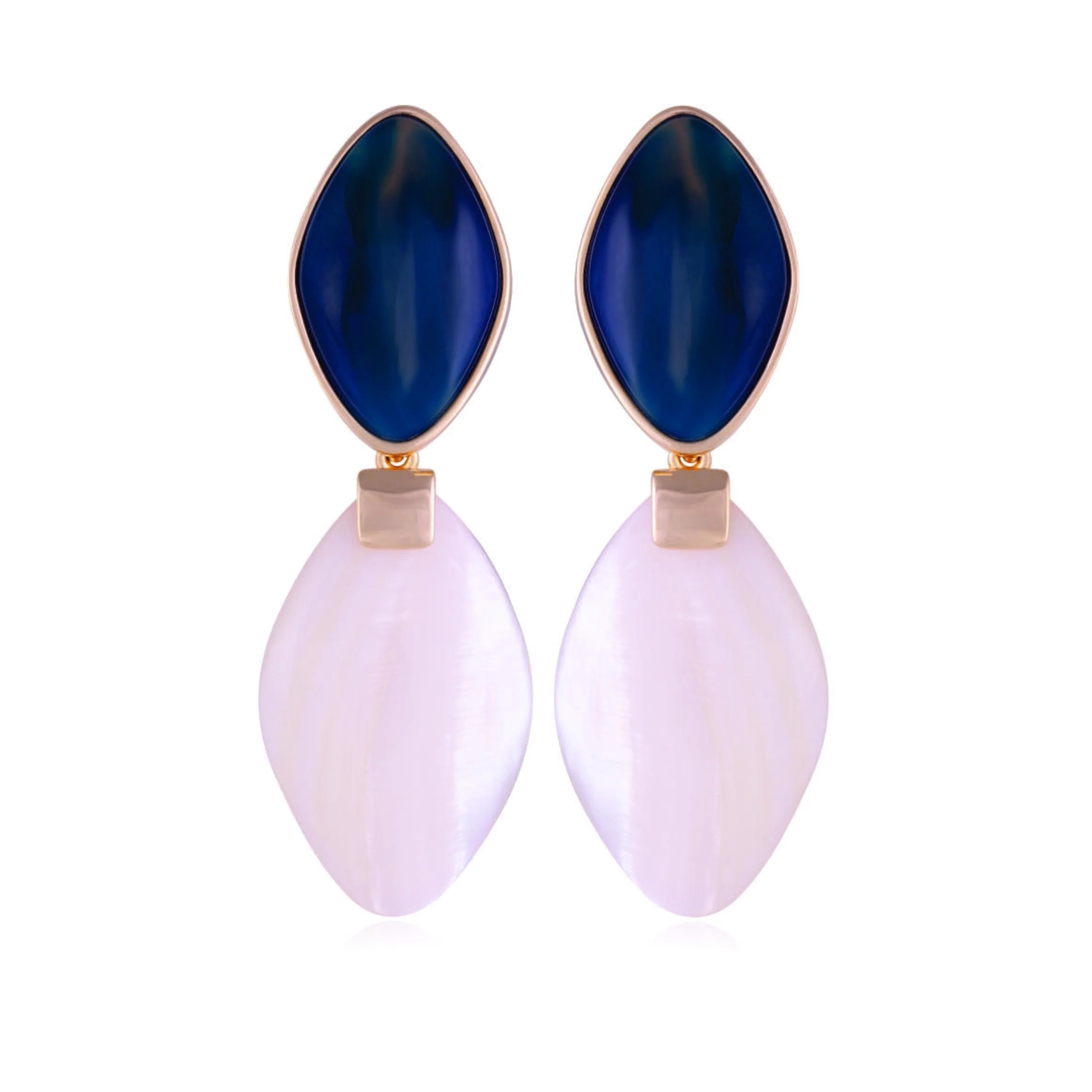 BLUE AGATE AND MOTHER OF PEARL VALORA EARRING | GOLD PLATED | OPULENCE | BRAINSTORM JEWELRY - Brainstorm Jewelry