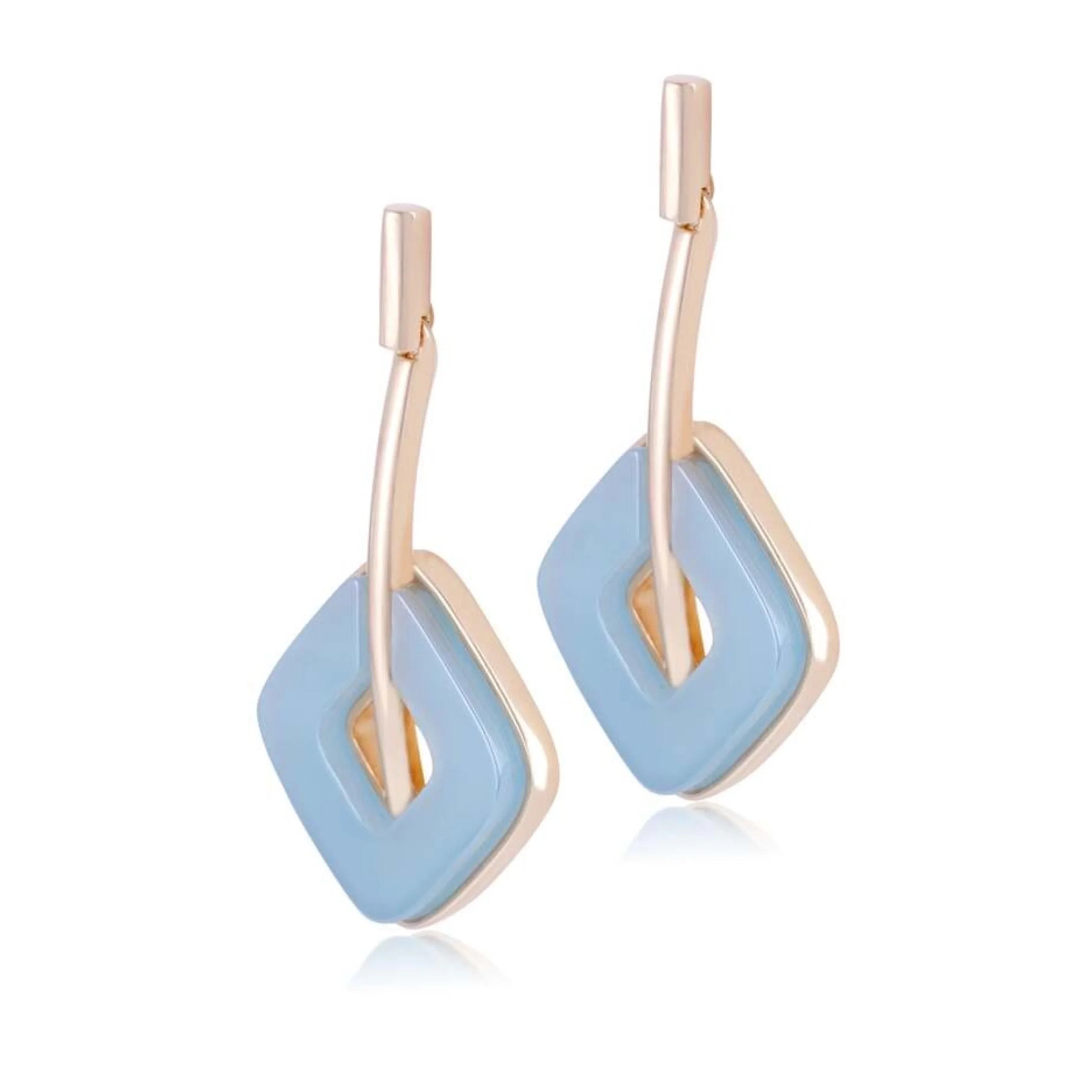 SKY BLUE AGATE - EARRING WITH METAL WIRE AND SQUARE STONES | BRAINSTORM JEWELRY - Brainstorm Jewelry